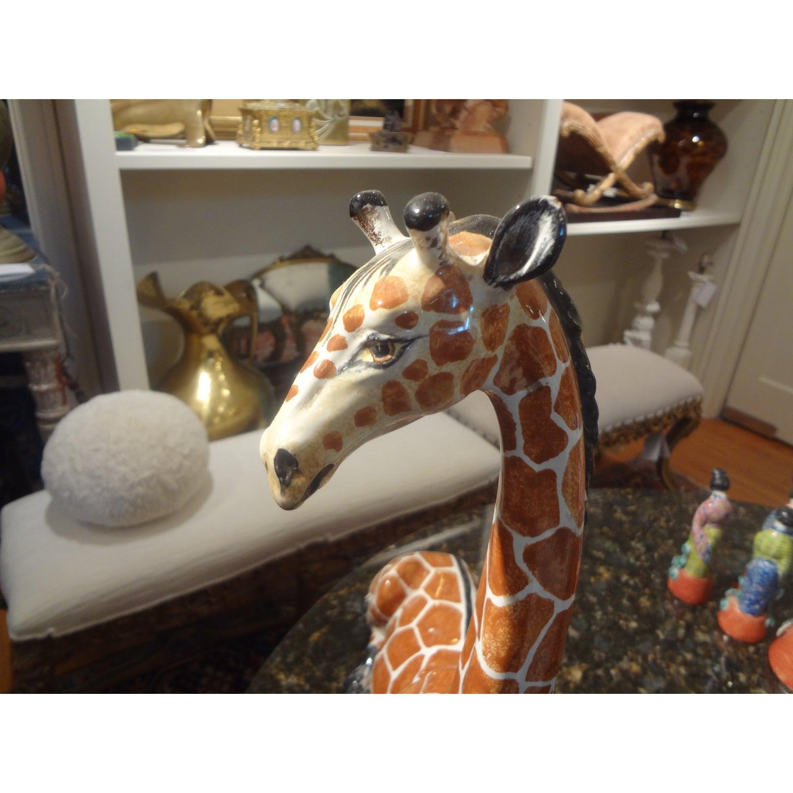 Hollywood Regency Italian Glazed Terra Cotta Giraffe Figure For Sale