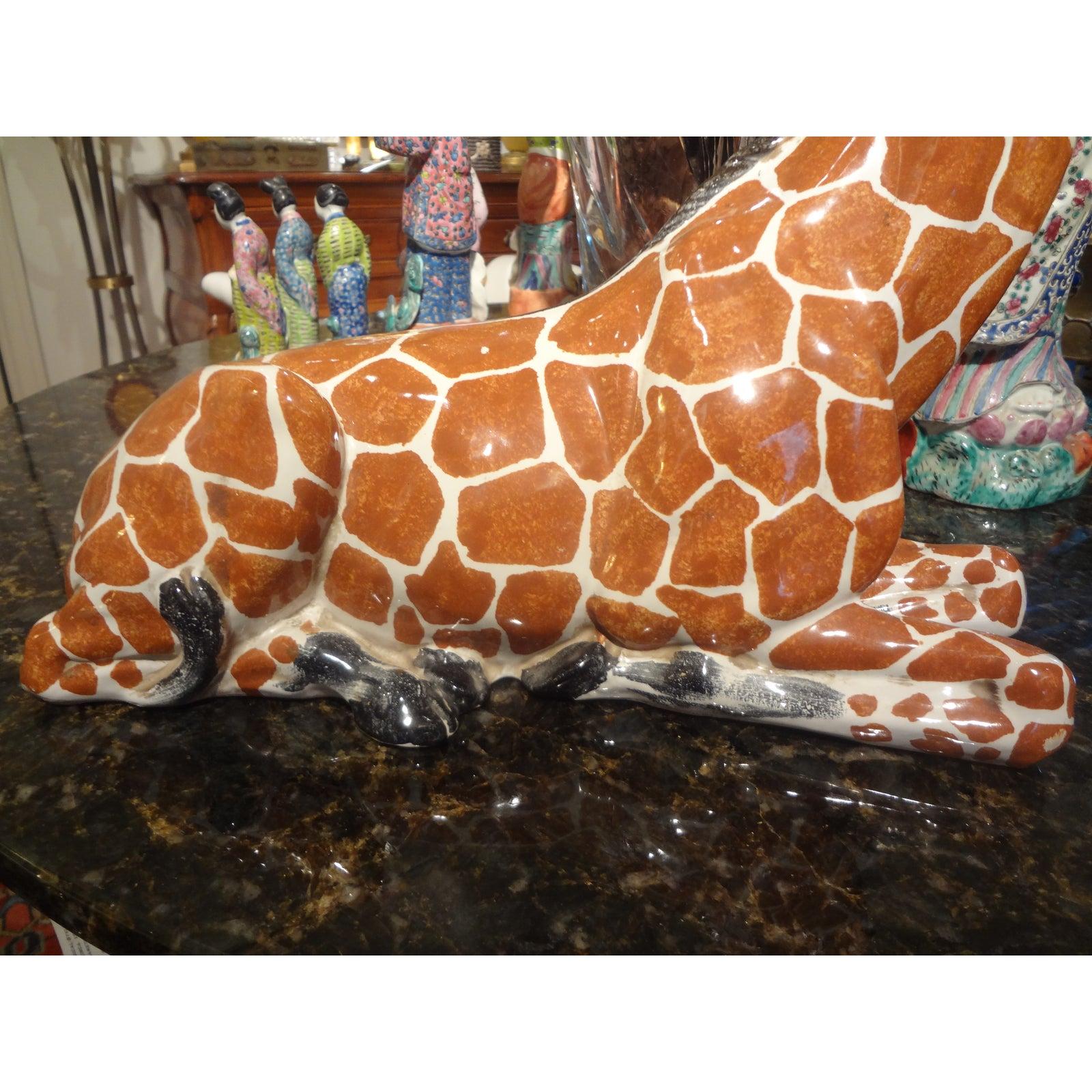 Terracotta Italian Glazed Terra Cotta Giraffe Figure For Sale