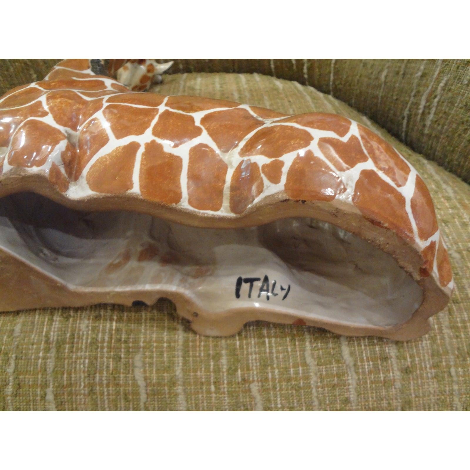 Italian Glazed Terra Cotta Giraffe Figure For Sale 1
