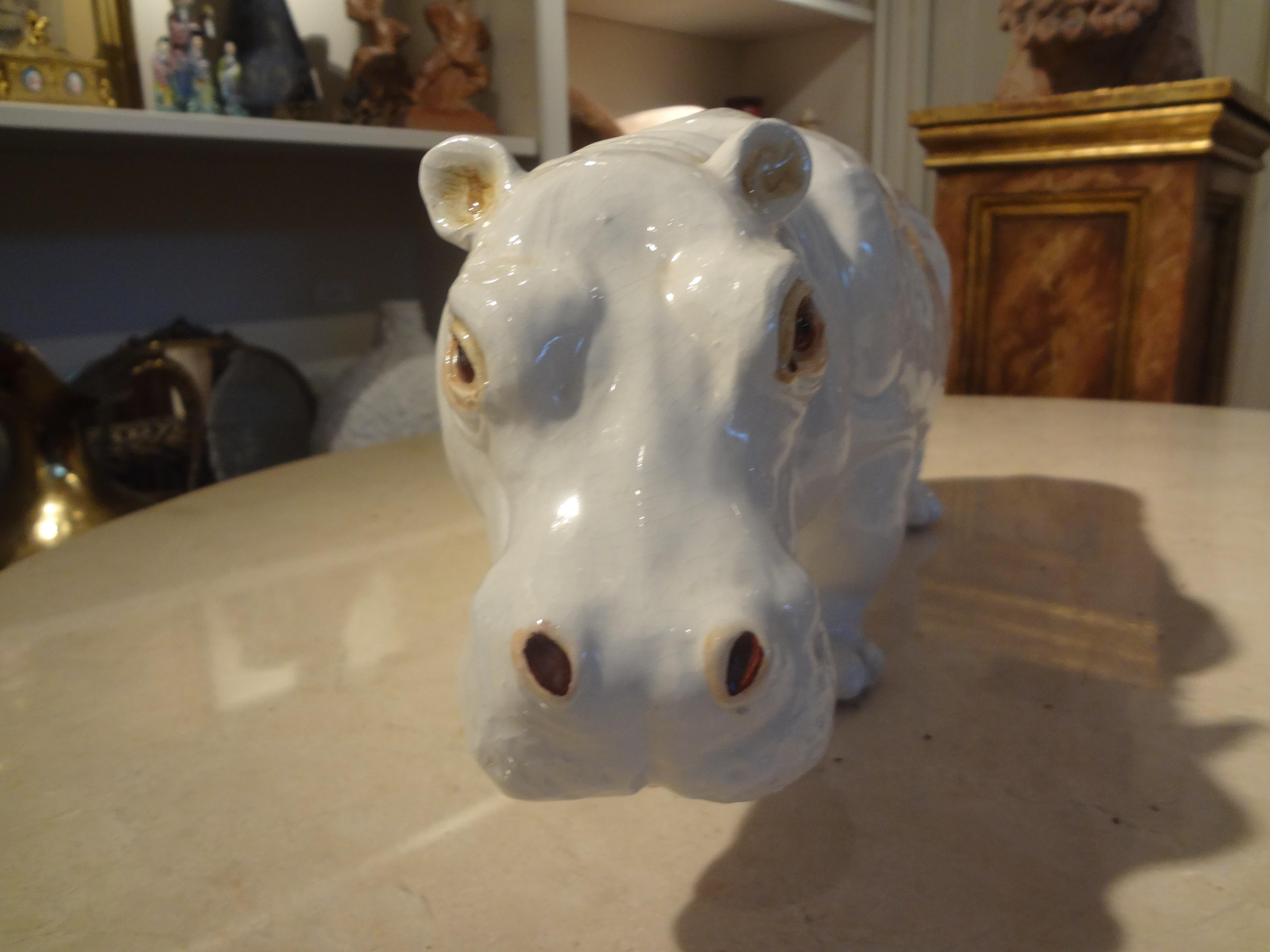 Italian Glazed Terra Cotta Hippopotamus In Good Condition For Sale In Houston, TX