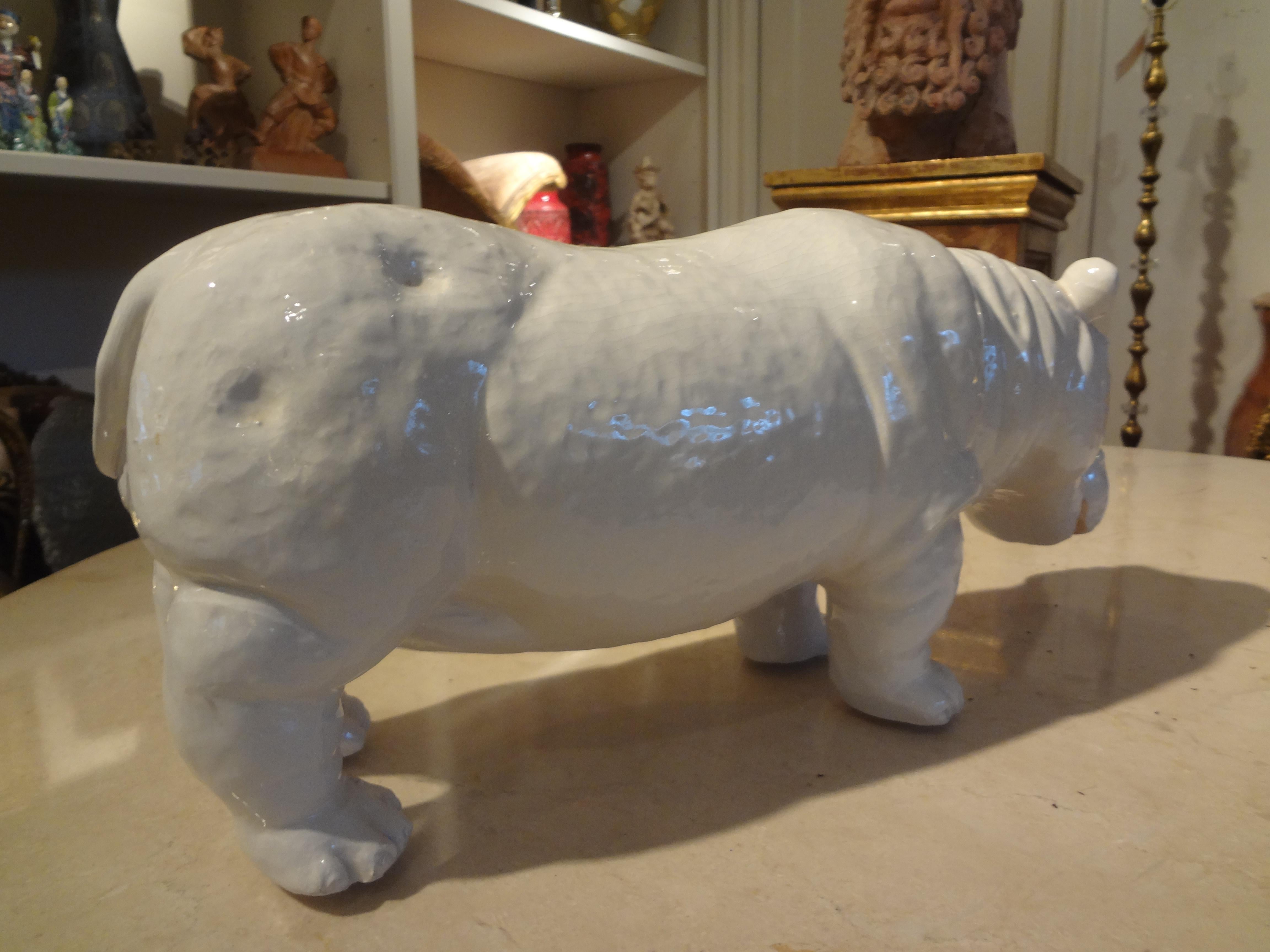 Italian Glazed Terra Cotta Hippopotamus For Sale 1