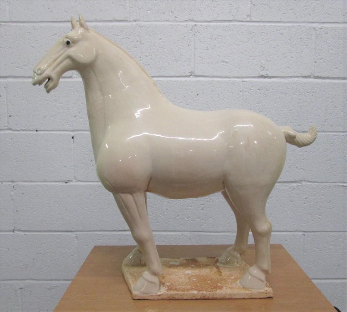 Italian Glazed Terra Cotta Horse Sculpture. Tang Dynasty era style.