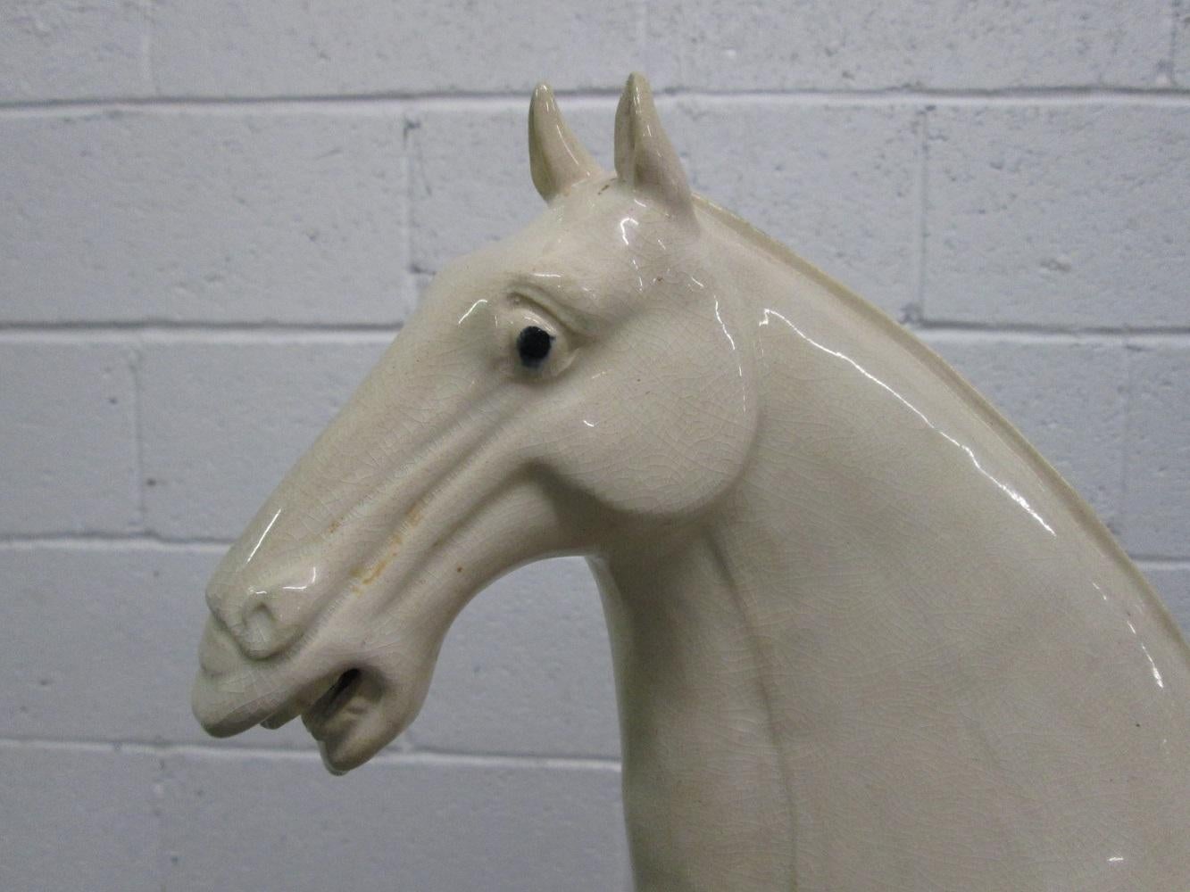 Tang Italian Glazed Terra Cotta Horse Sculpture For Sale