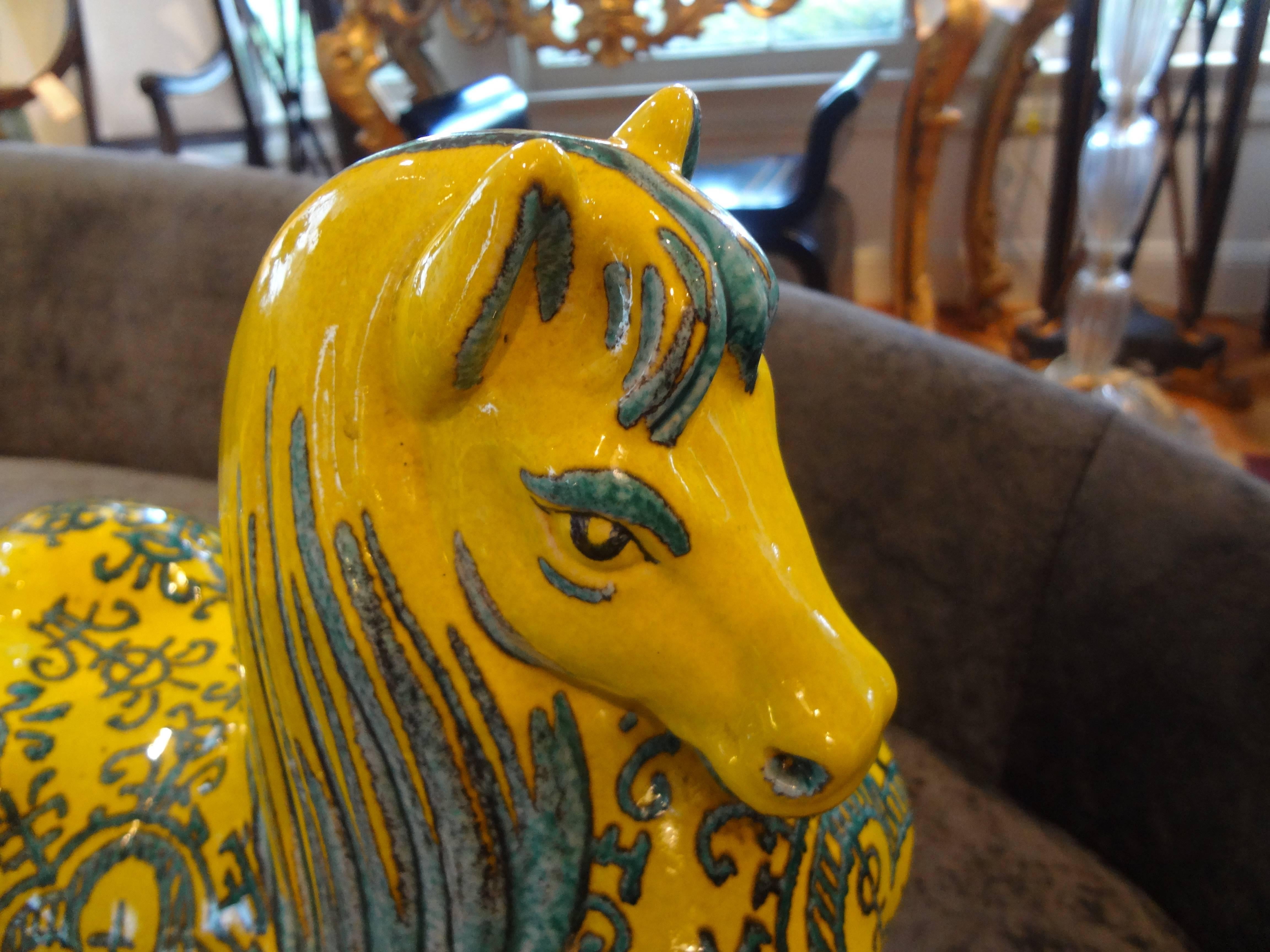 Italian Glazed Terracotta Horse Sculpture In Good Condition In Houston, TX