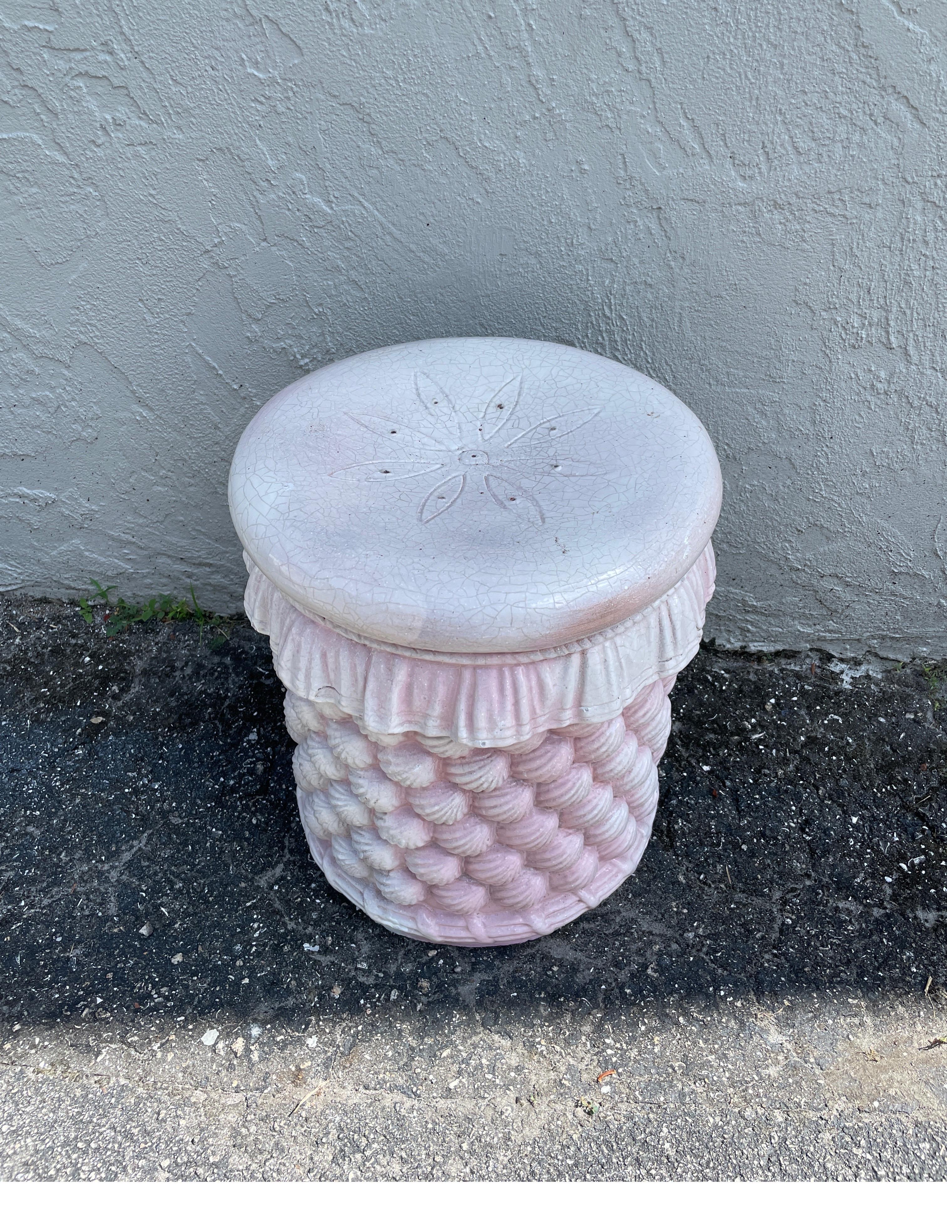 20th Century Italian Glazed Terra Cotta Shell Motif Garden Seat