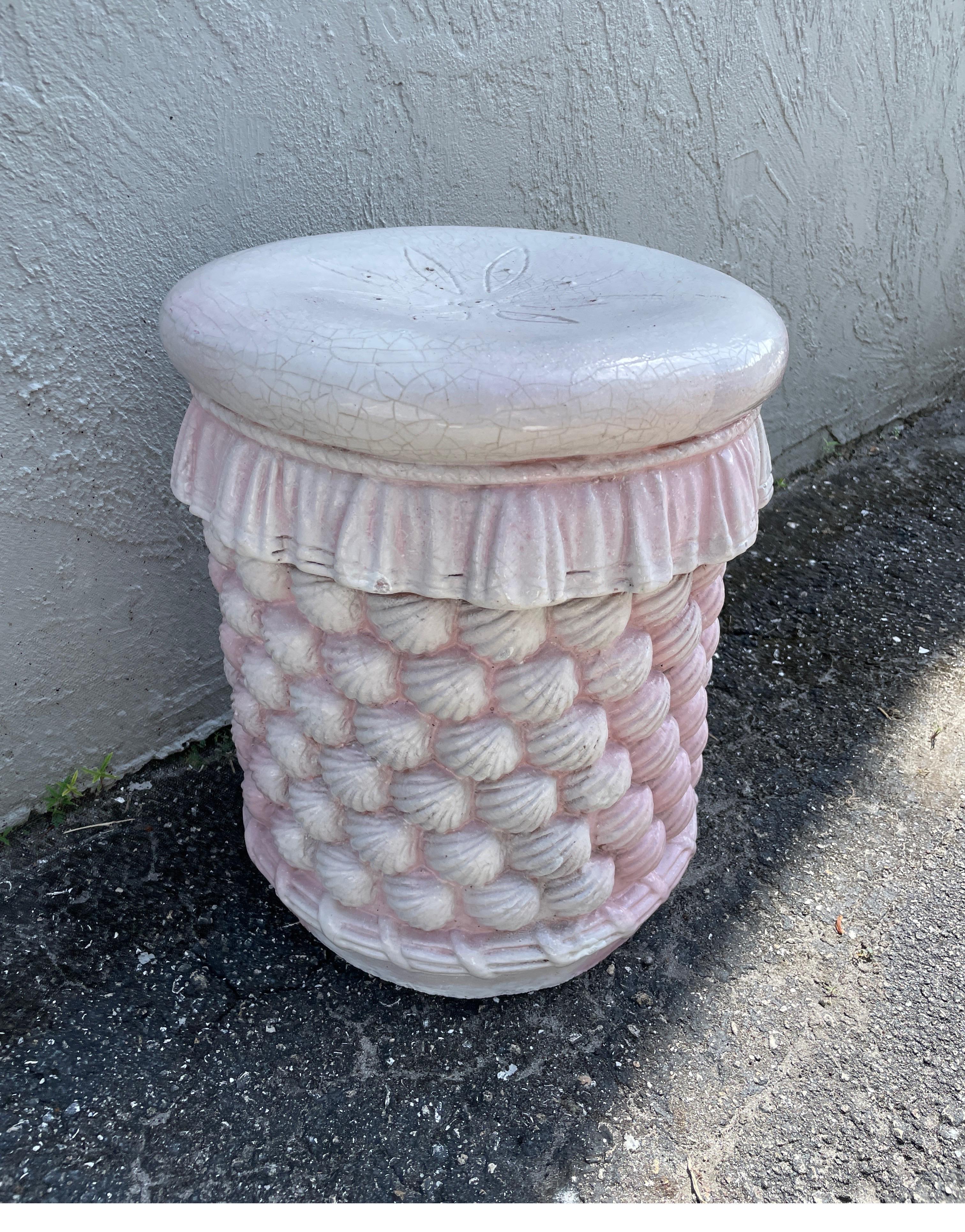 Italian Glazed Terra Cotta Shell Motif Garden Seat 1