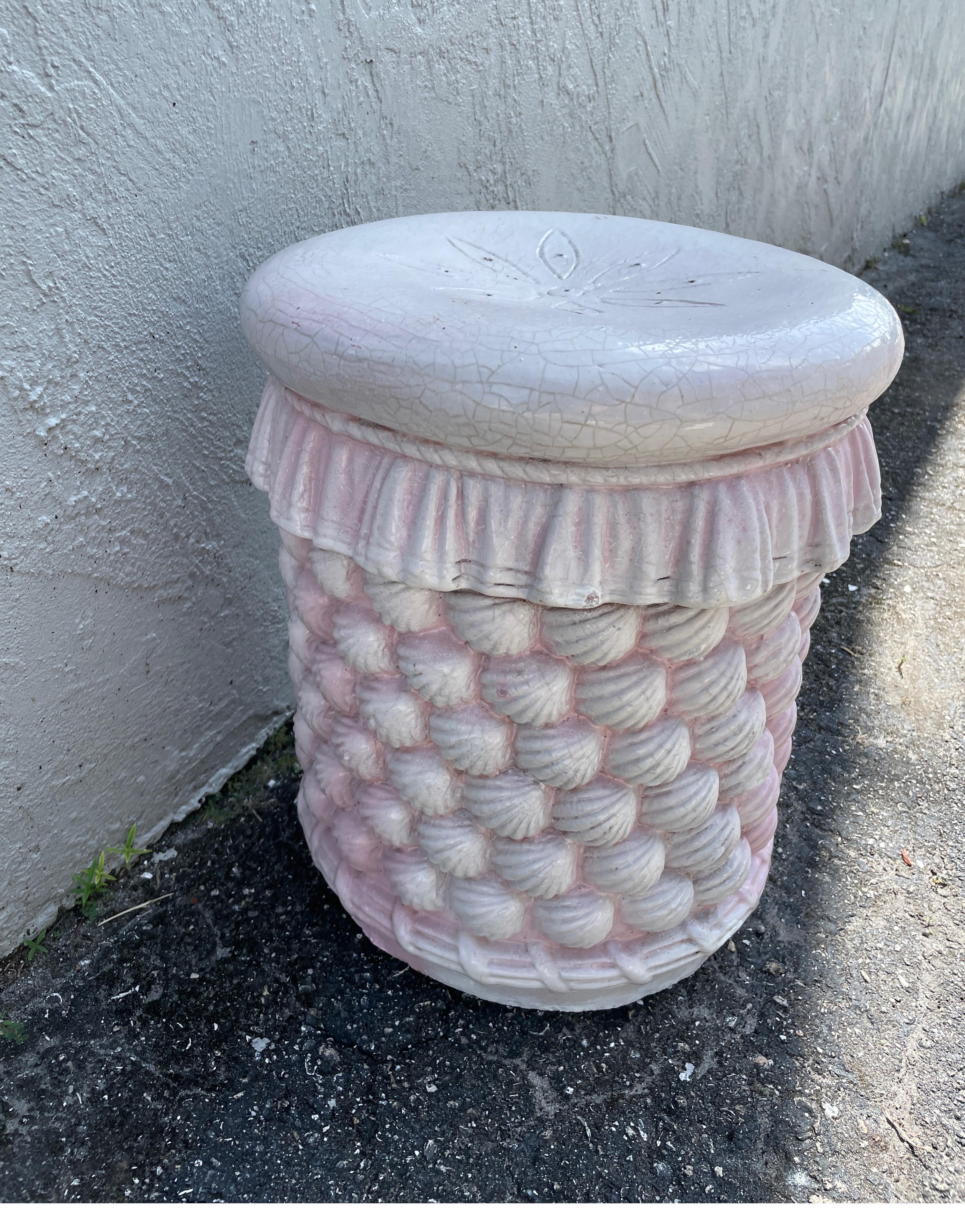 Italian Glazed Terra Cotta Shell Motif Garden Seat 2