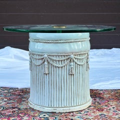 Italian Glazed Terra Cotta Tromp L’oeil Rope & Tassel Round Glass Top Table