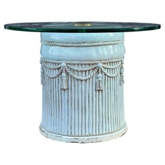 Mesa redonda de cristal de terracota esmaltada italiana Tromp L'oeil cuerda y borla