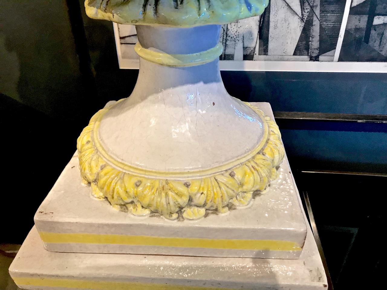 20th Century Italian Glazed Terra Cotta Urn on Pedestal