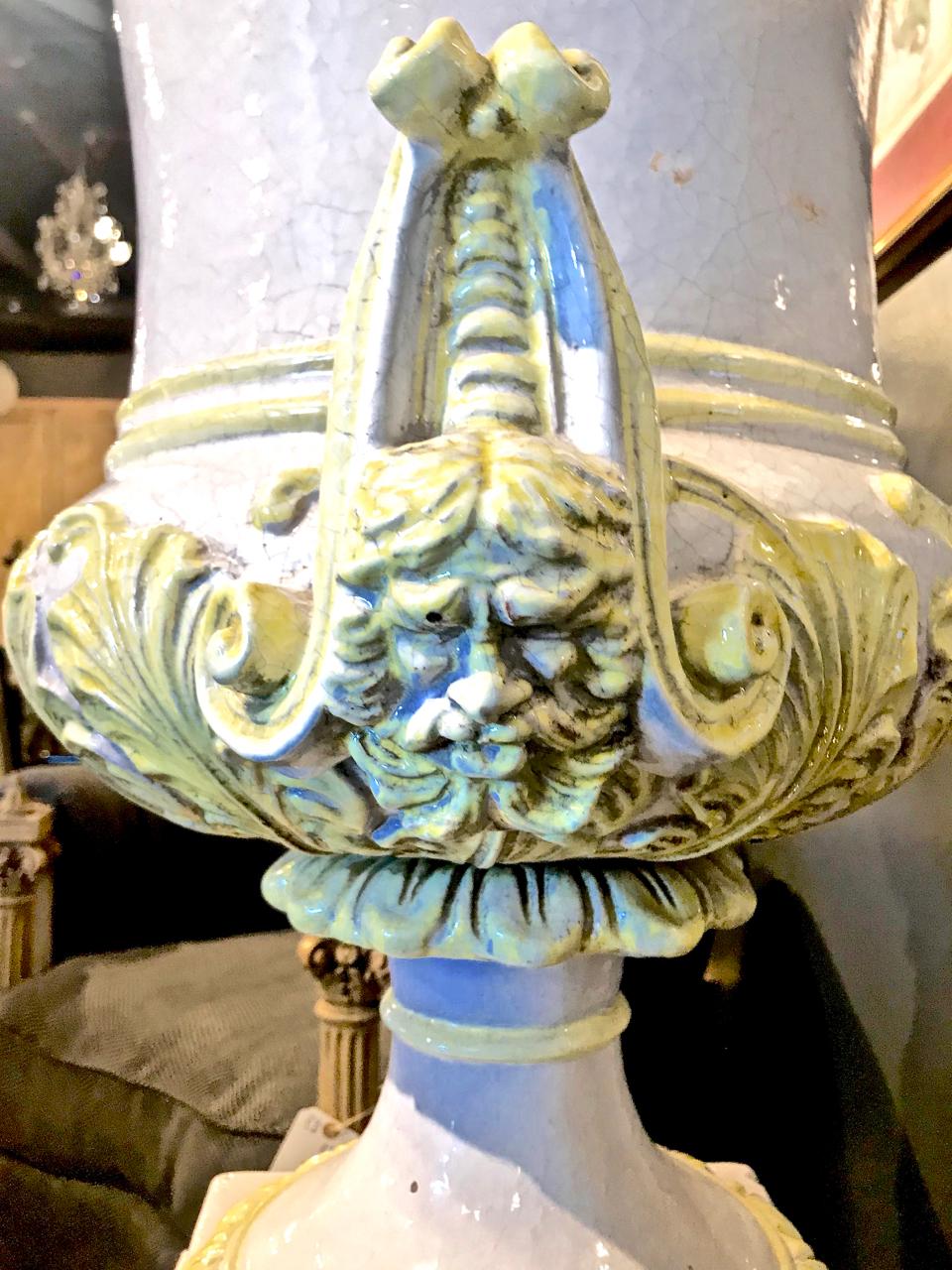 Italian Glazed Terra Cotta Urn on Pedestal 1