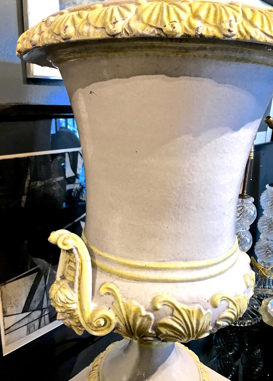 Italian Glazed Terra Cotta Urn on Pedestal 2