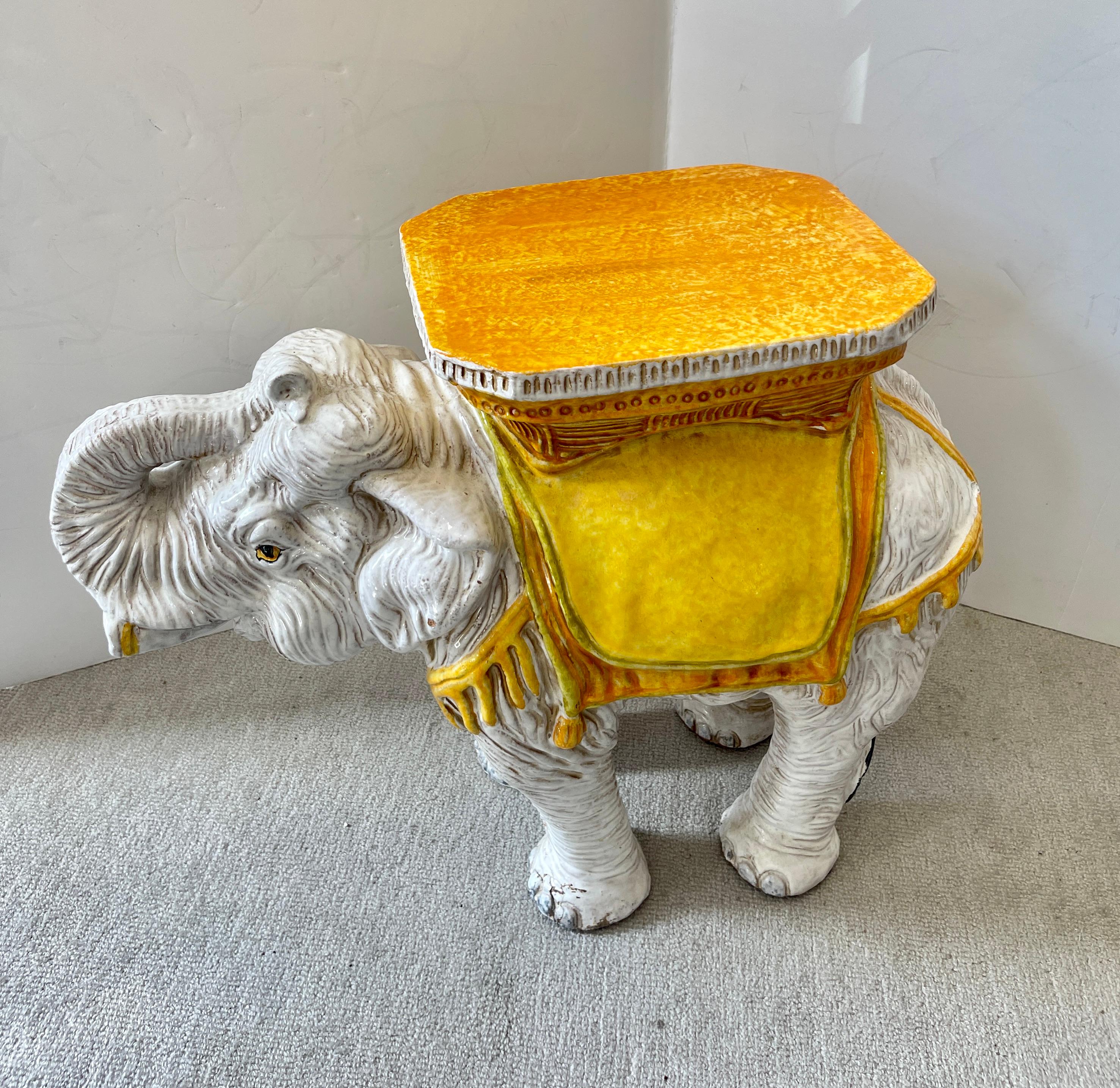 Italian Glazed Terracotta Elephant Garden Seat For Sale 4