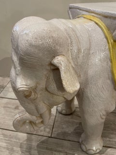 Vintage Italian Glazed Terracotta Elephant Garden Seat, Circa 1960s