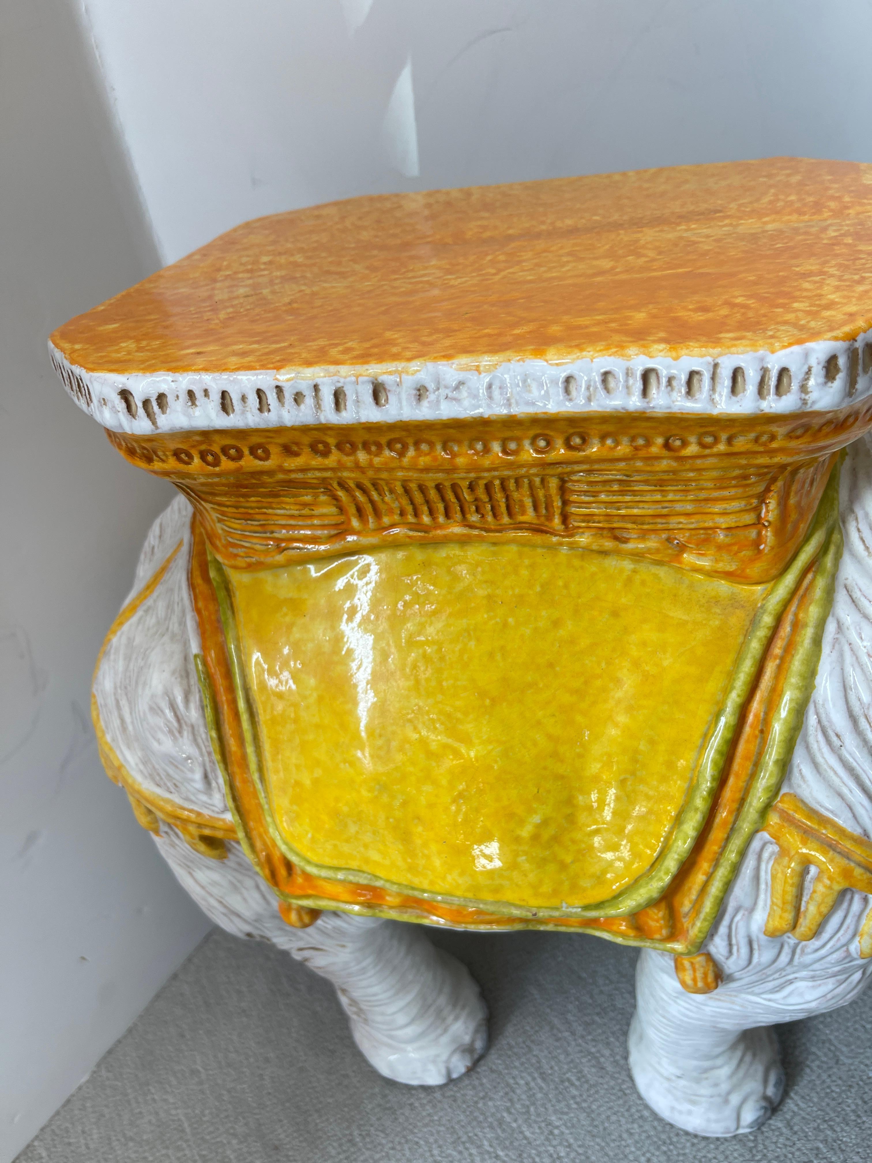 Hand-Crafted Italian Glazed Terracotta Elephant Garden Seat For Sale