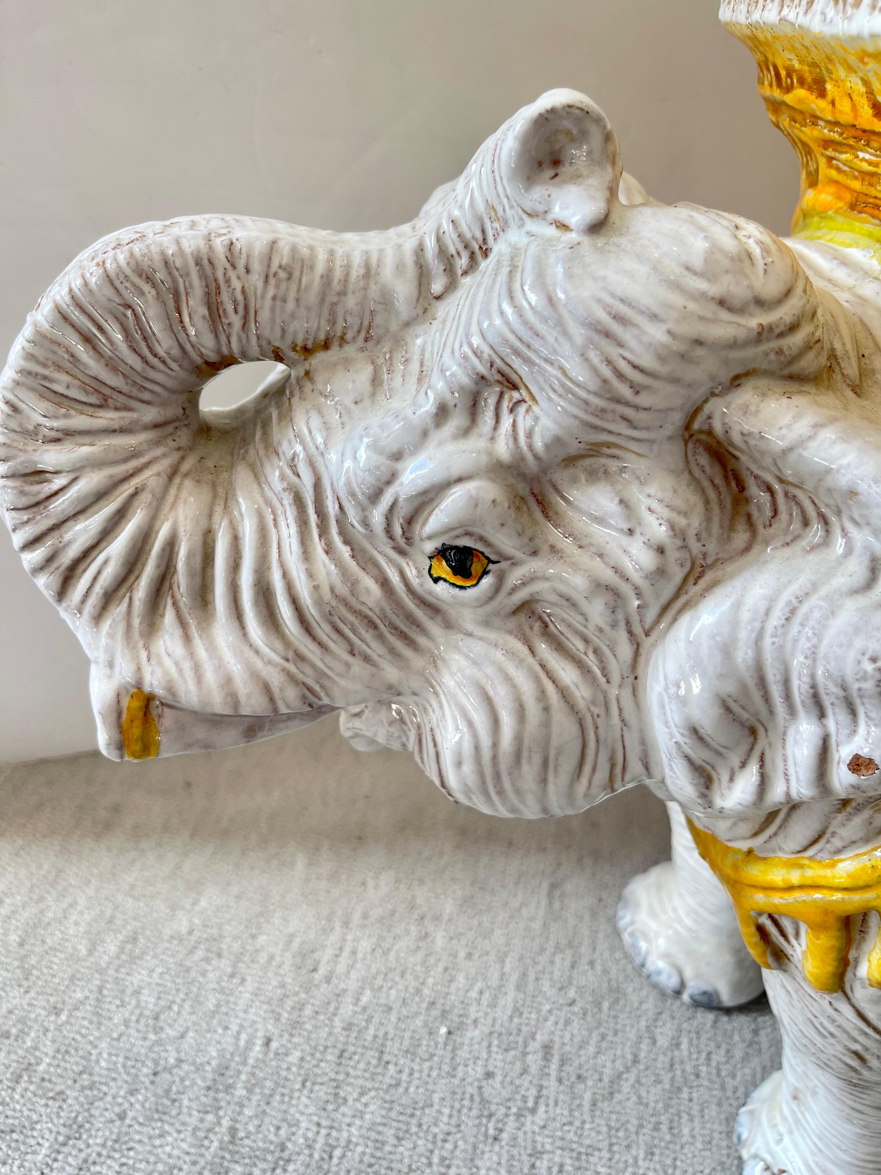 Mid-20th Century Italian Glazed Terracotta Elephant Garden Seat For Sale