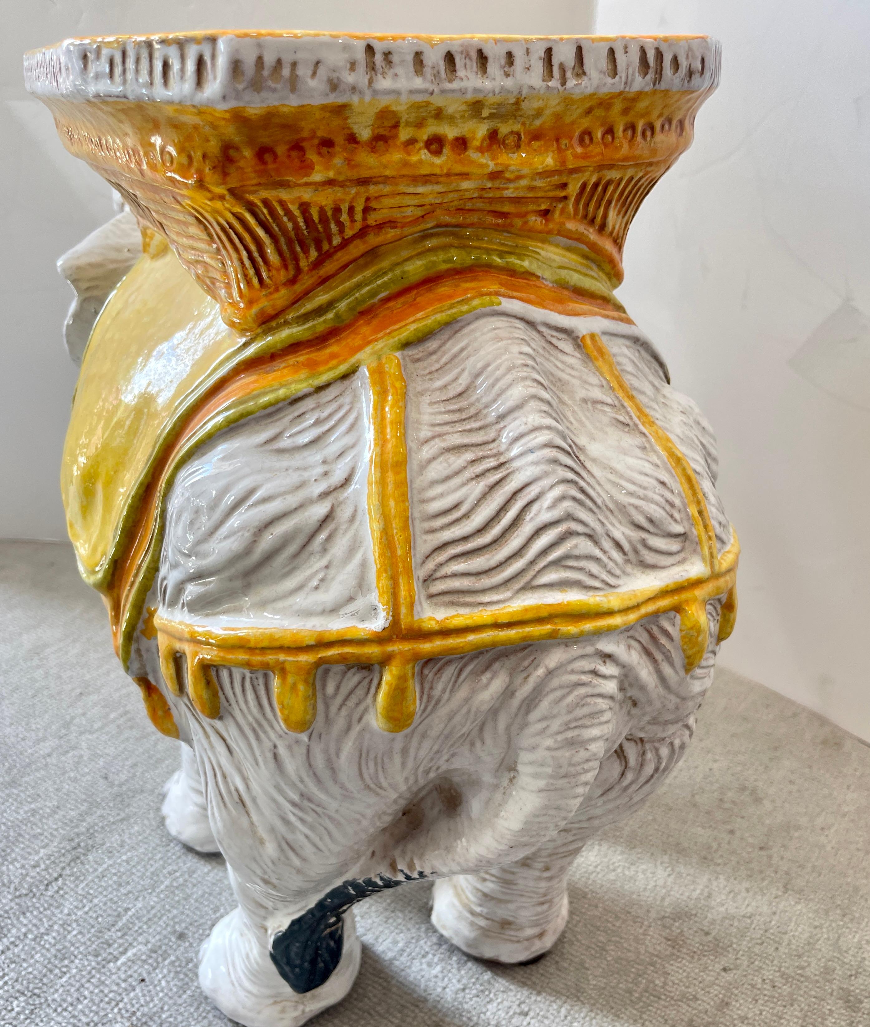 Italian Glazed Terracotta Elephant Garden Seat For Sale 2