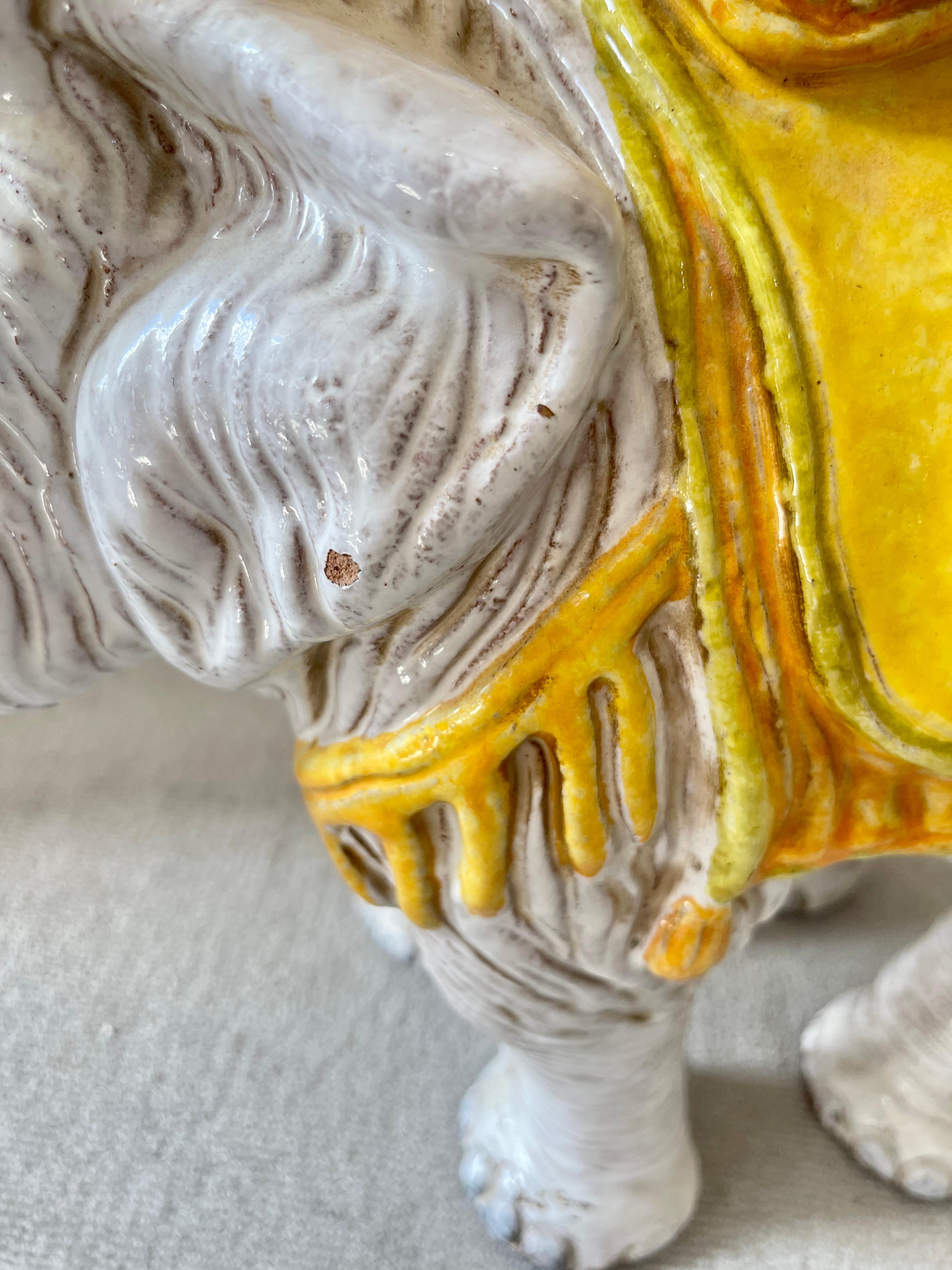 Italian Glazed Terracotta Elephant Garden Seat For Sale 3