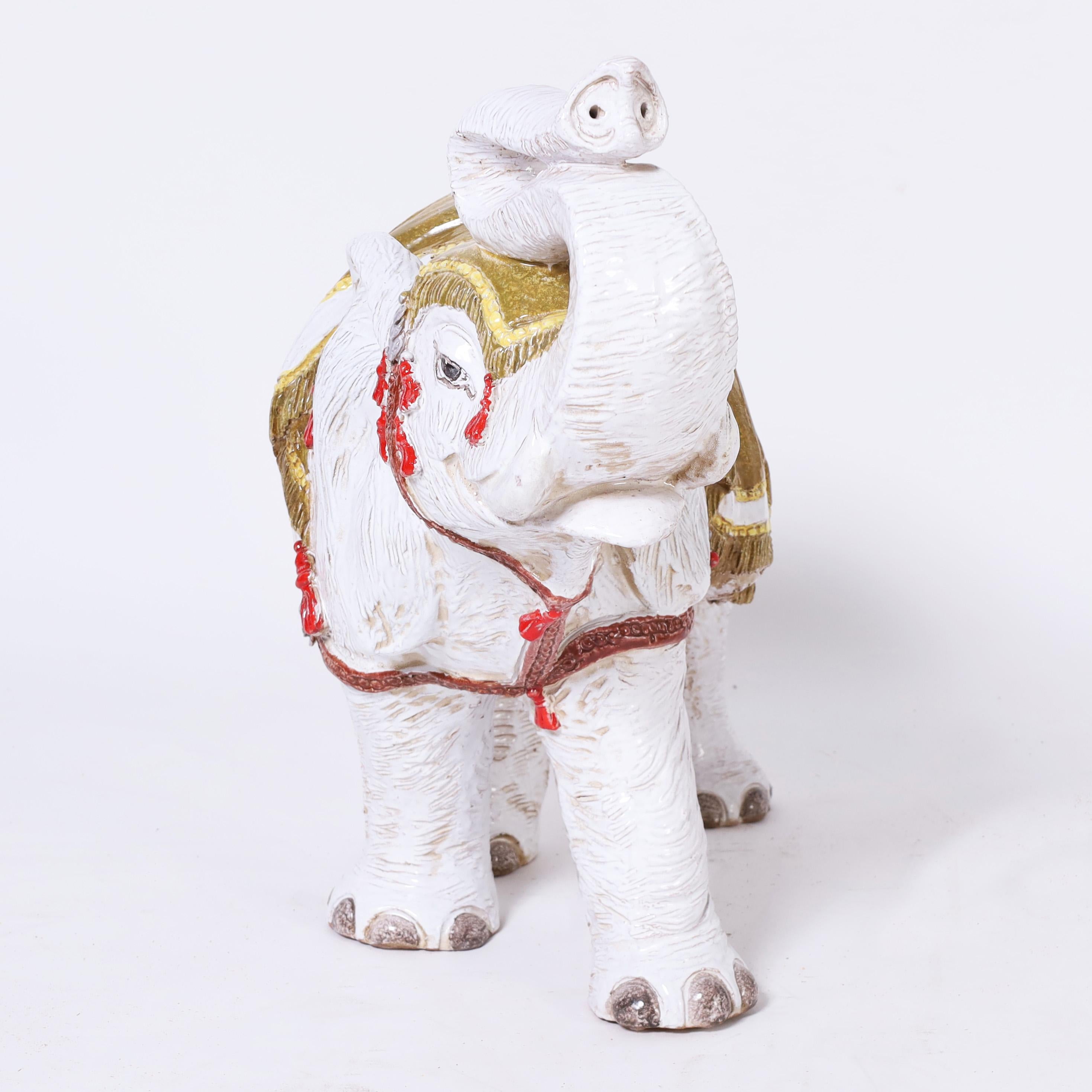Italienische glasierte Terrakotta-Elefanten-Skulptur aus Italien (Moderne der Mitte des Jahrhunderts) im Angebot