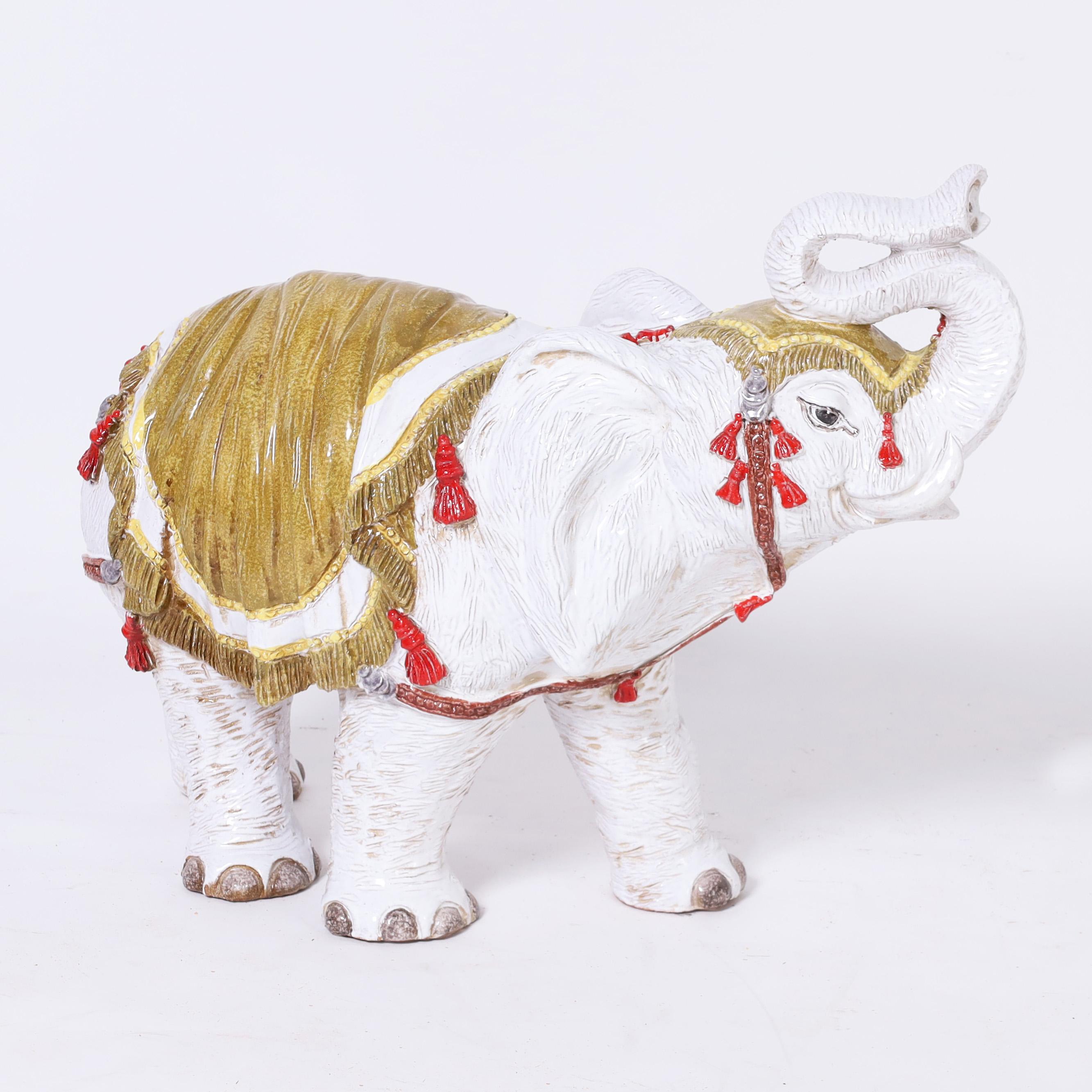 Mid-Century Modern Italian Glazed Terracotta Elephant Sculpture For Sale