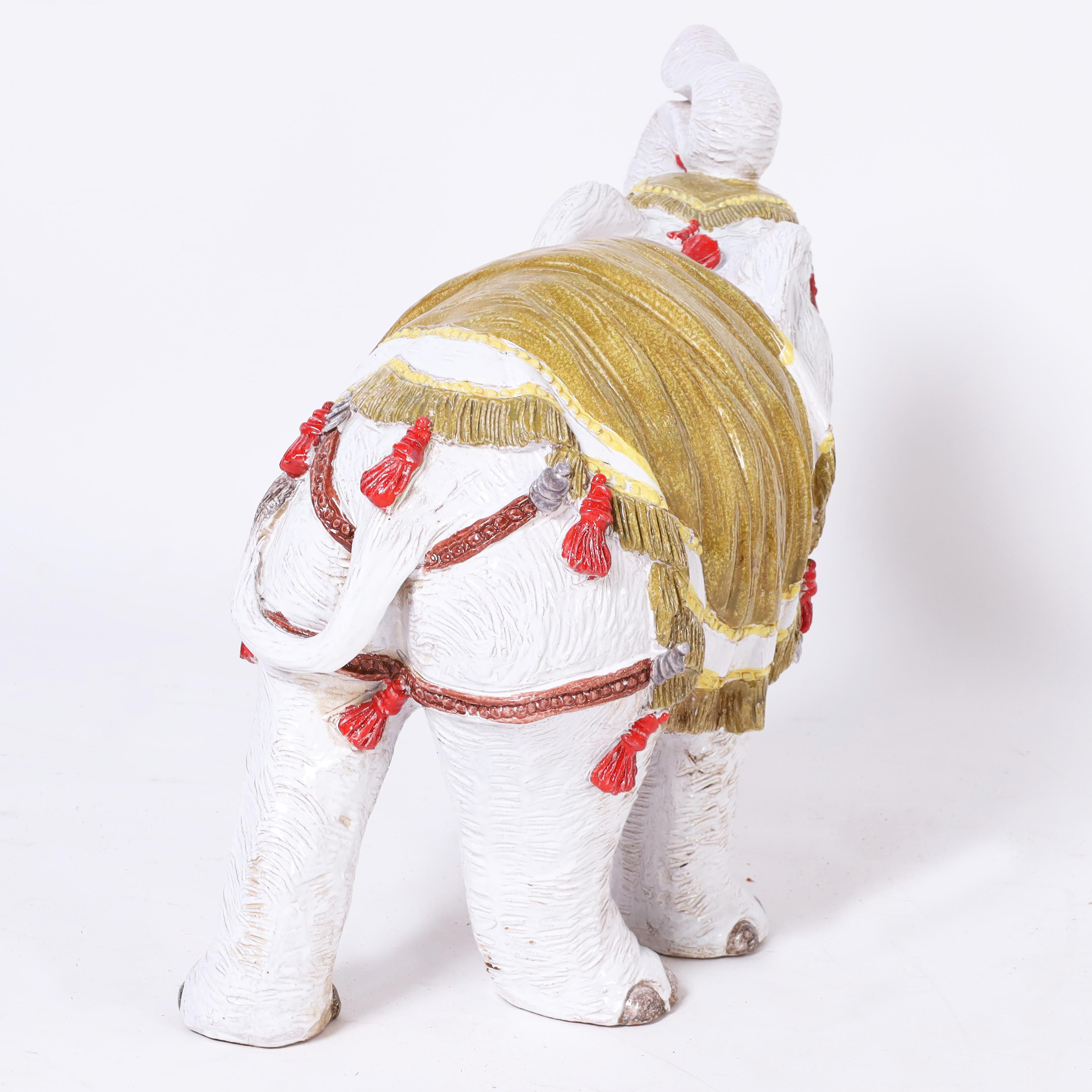Italian Glazed Terracotta Elephant Sculpture In Good Condition For Sale In Palm Beach, FL