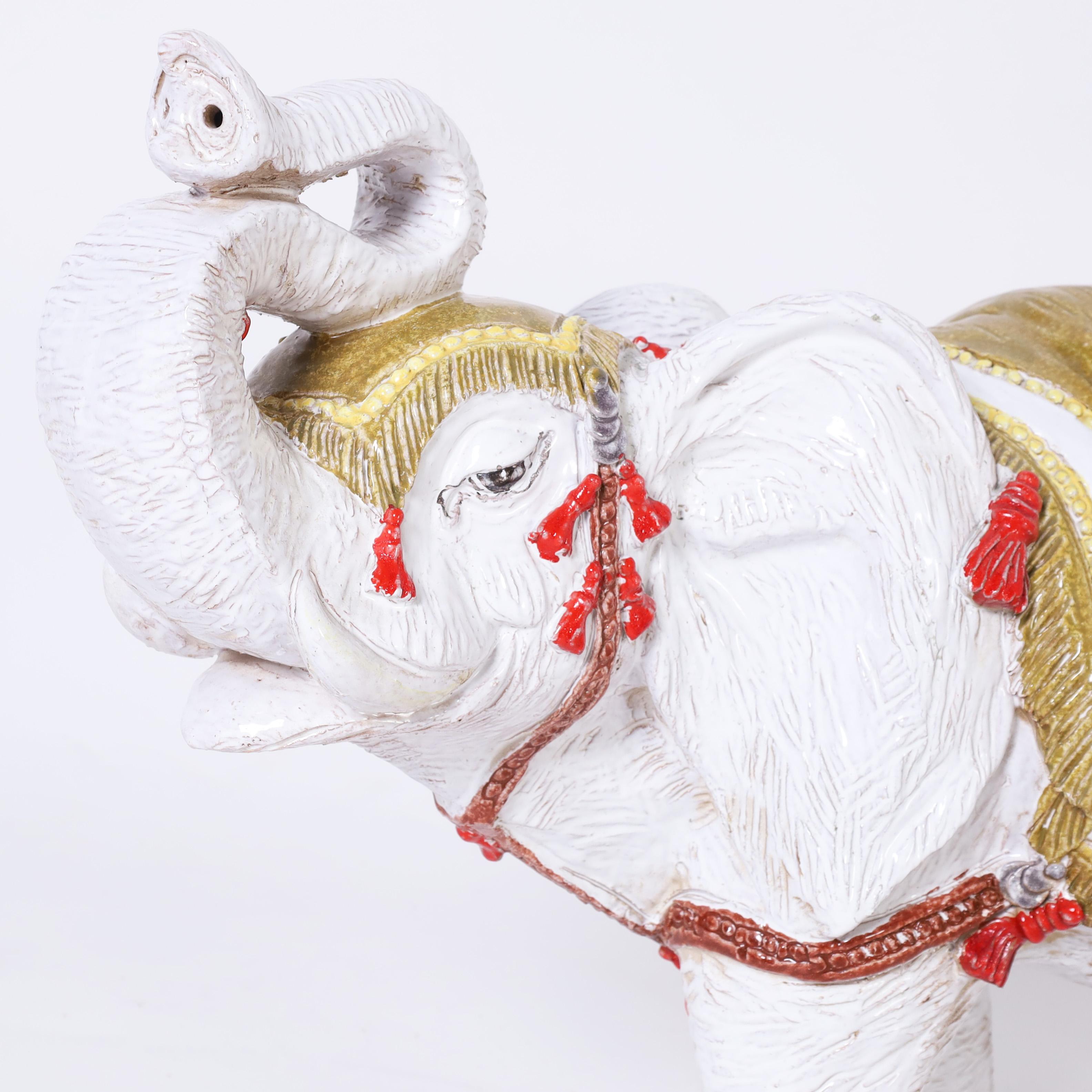 Italienische glasierte Terrakotta-Elefanten-Skulptur aus Italien im Angebot 1