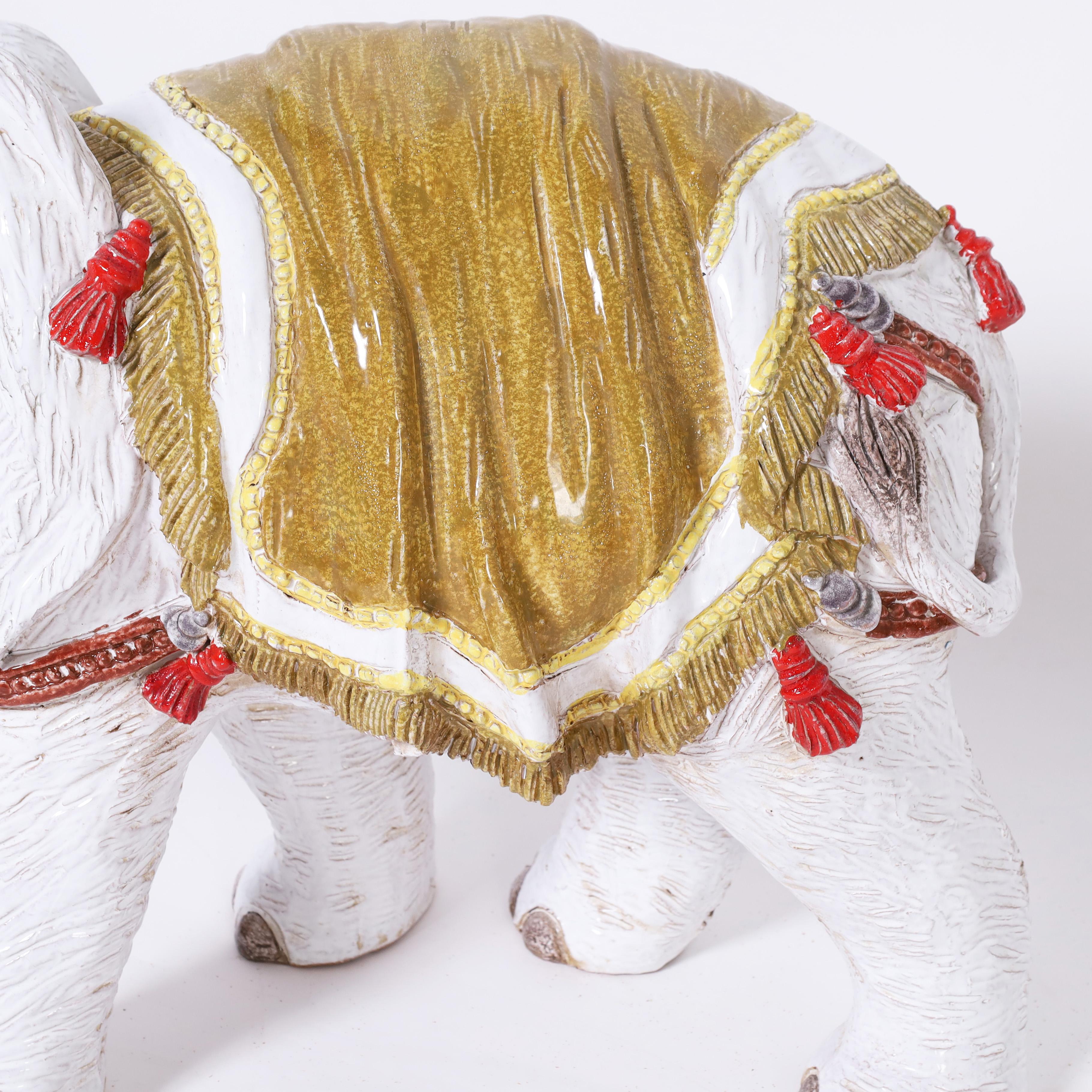 Italian Glazed Terracotta Elephant Sculpture For Sale 2