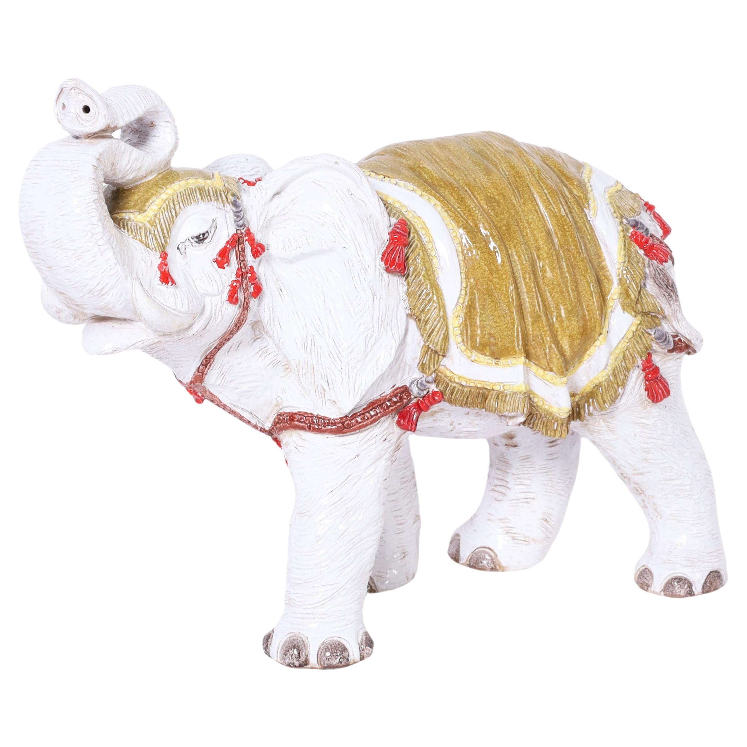 Italian Glazed Terracotta Elephant Sculpture For Sale