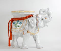 Sculpture d'éléphant italienne en terre cuite émaillée, tabouret de jardin ou support