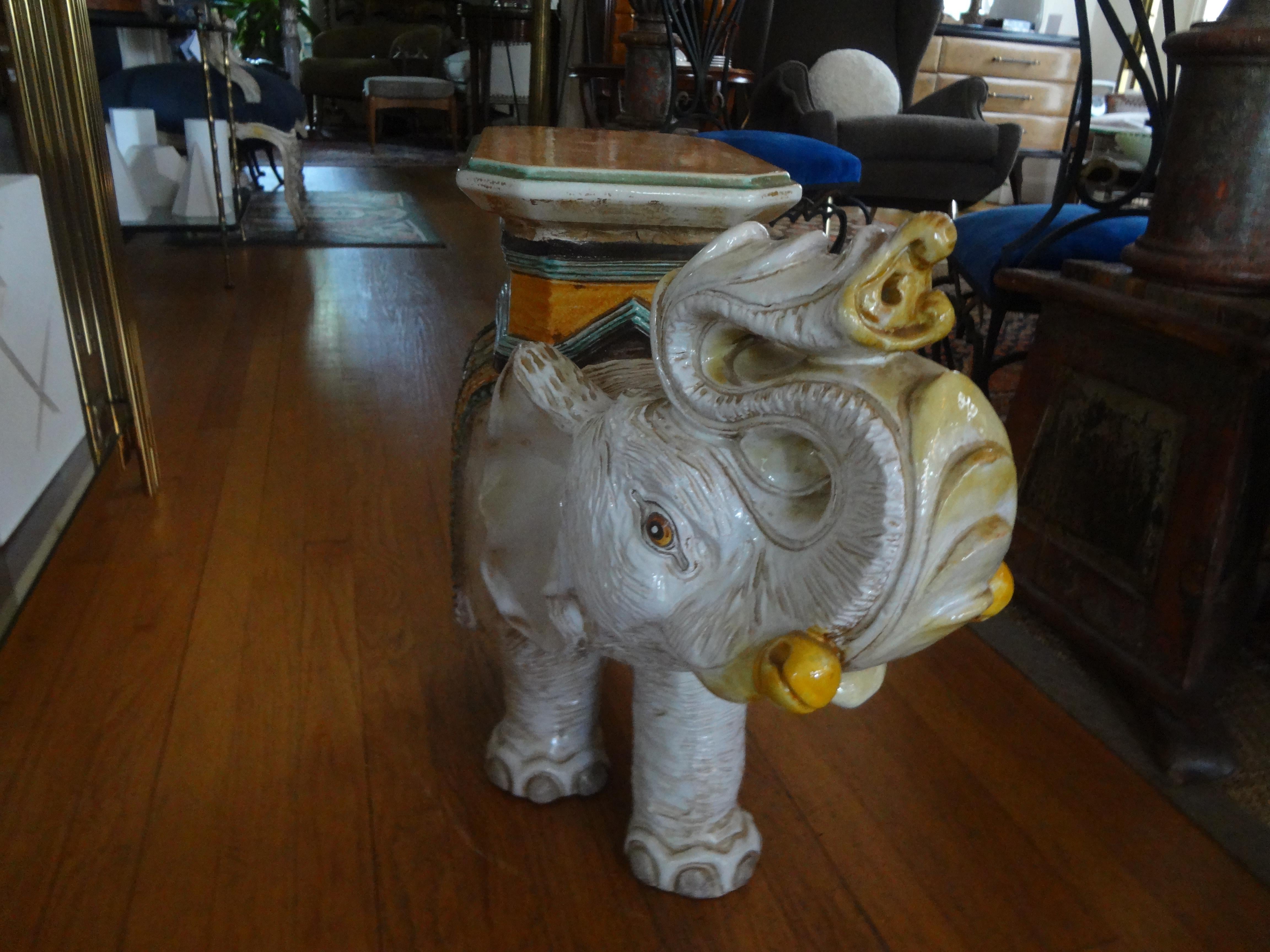 Hollywood Regency Italian Glazed Terracotta Elephant Table or Garden Seat