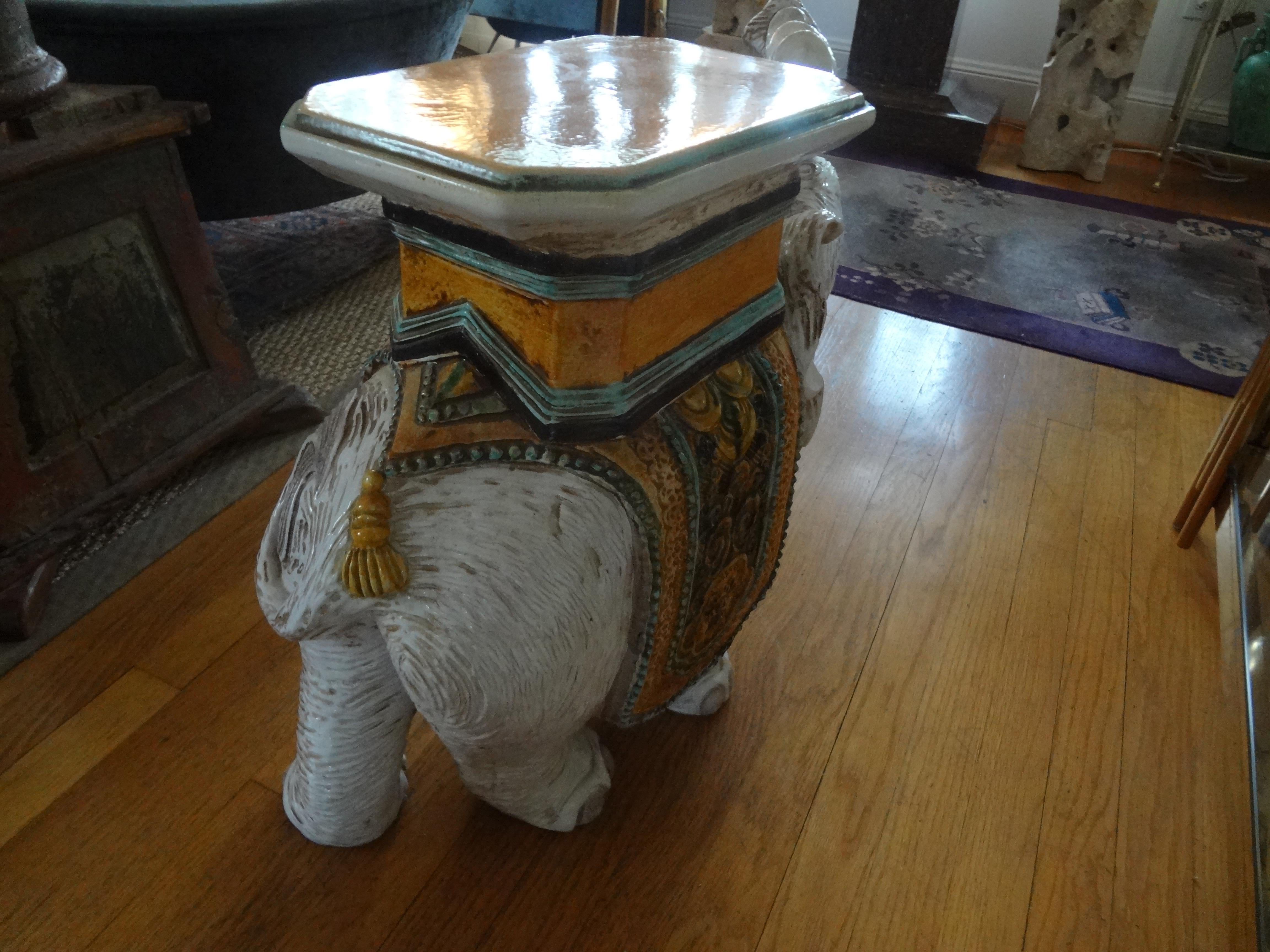 Italian Glazed Terracotta Elephant Table or Garden Seat In Good Condition In Houston, TX