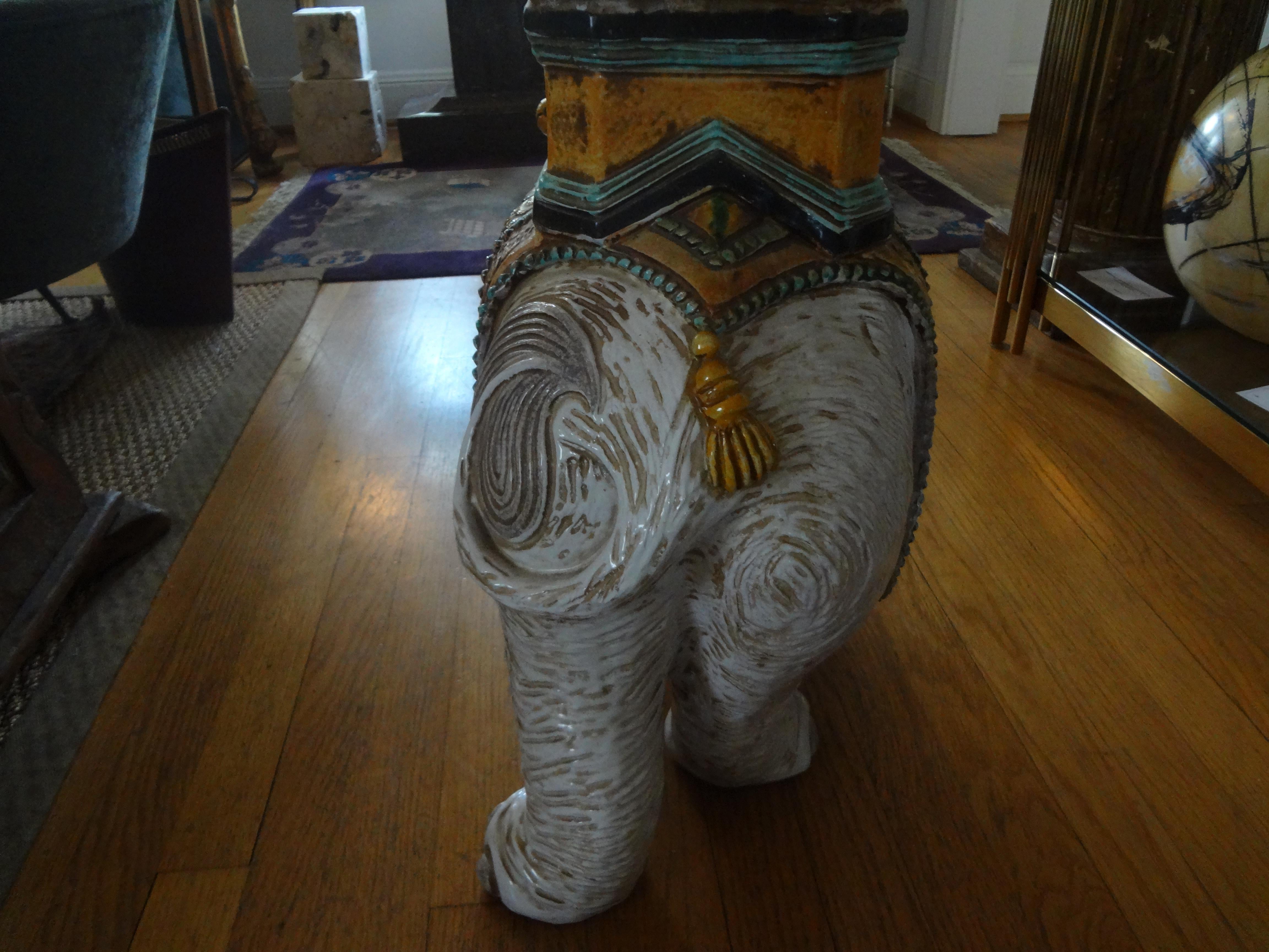 Italian Glazed Terracotta Elephant Table or Garden Seat 4