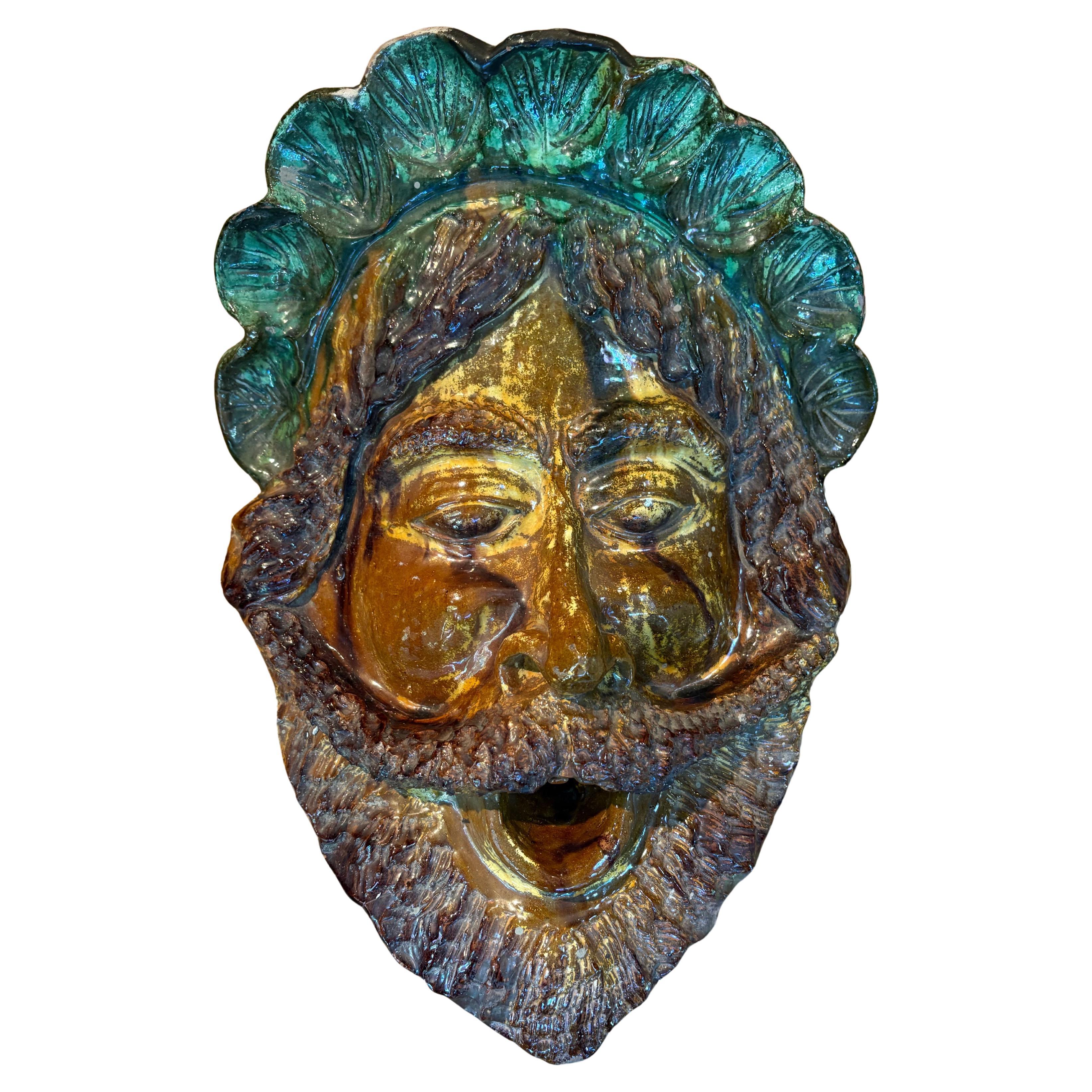 Italian Glazed Terracotta Head Sculpture