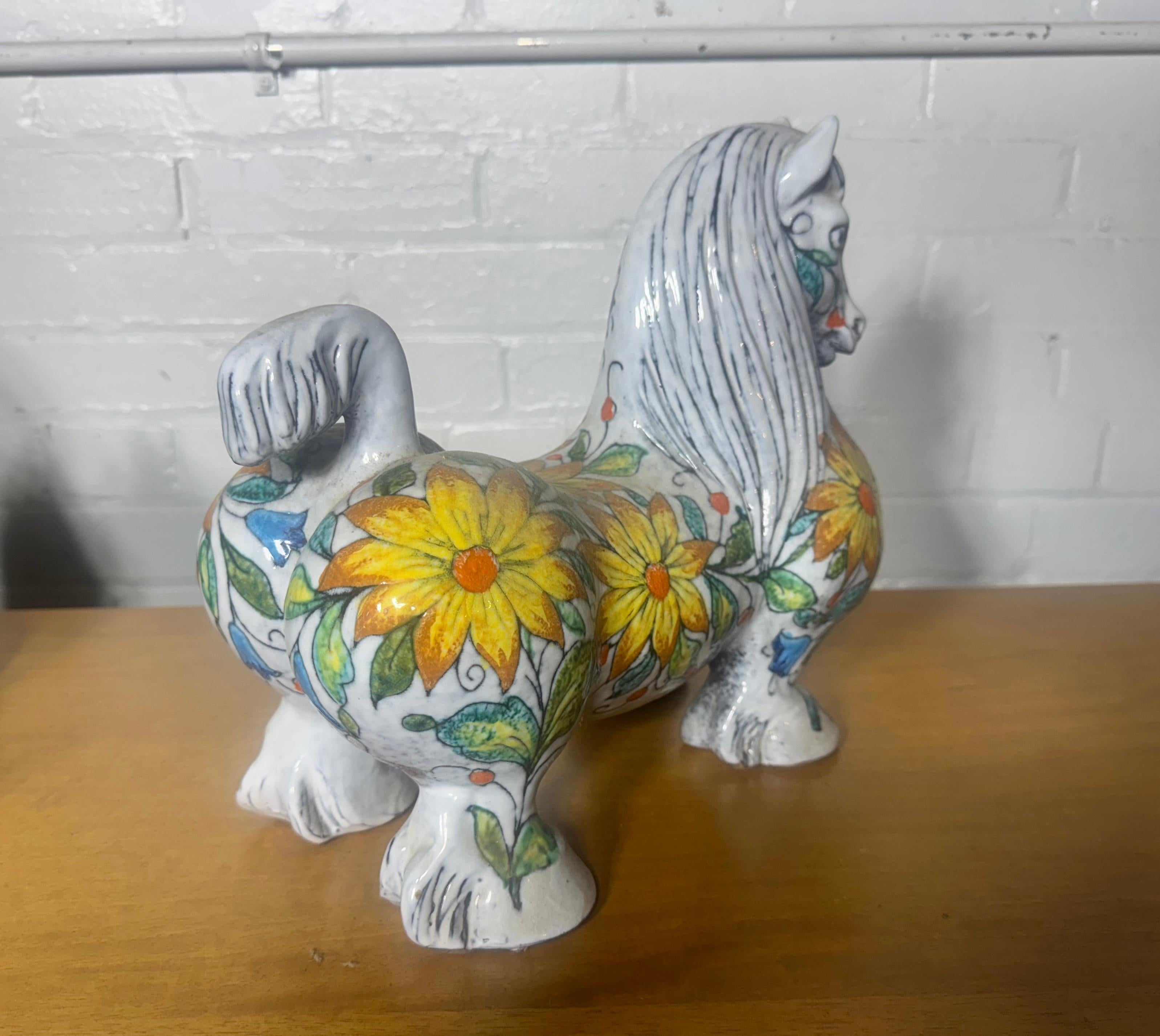 Italian Glazed Terracotta Horse Sculpture Mancioli Pottery for Raymor In Excellent Condition For Sale In Buffalo, NY