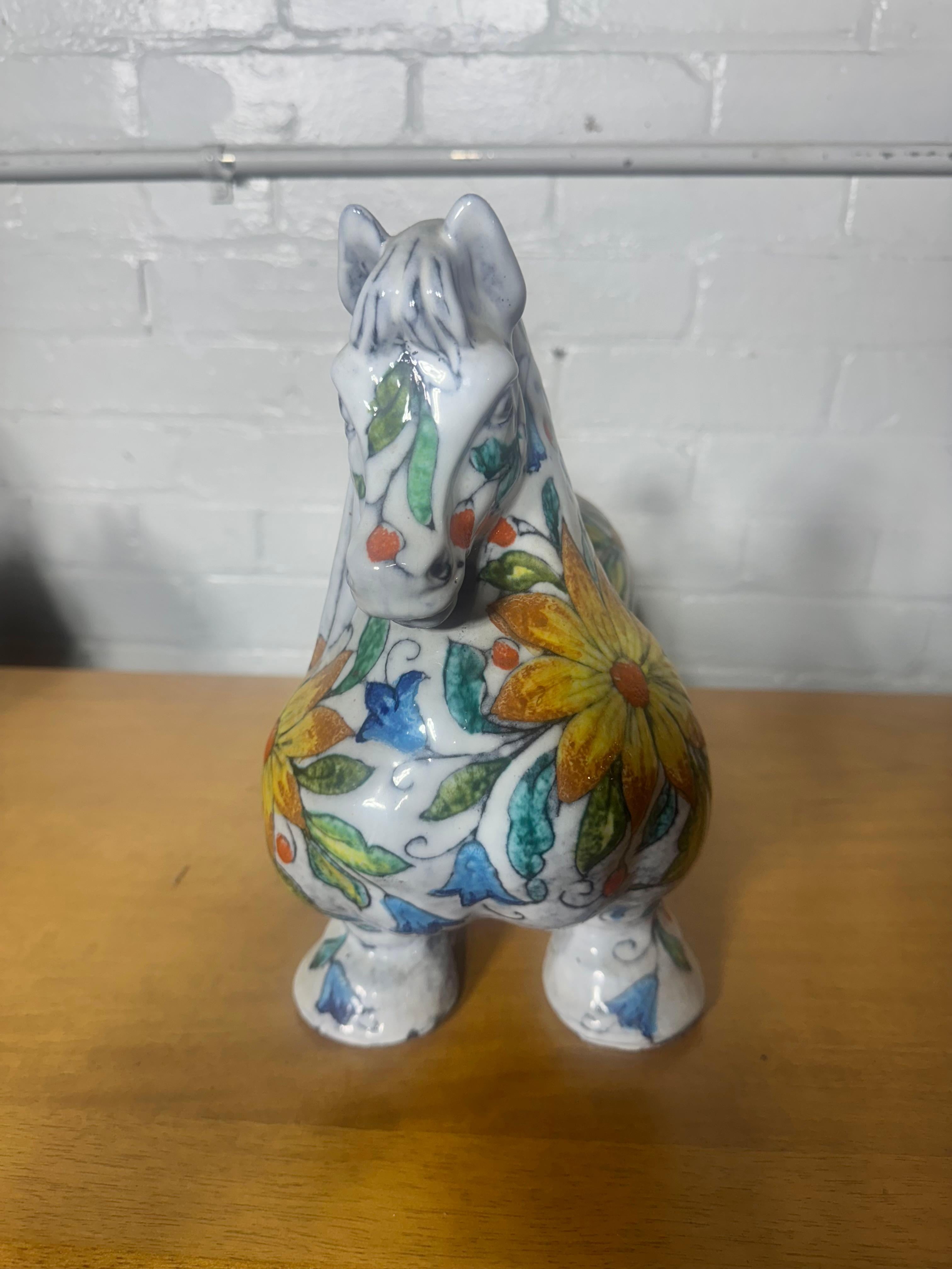 Mid-20th Century Italian Glazed Terracotta Horse Sculpture Mancioli Pottery for Raymor For Sale