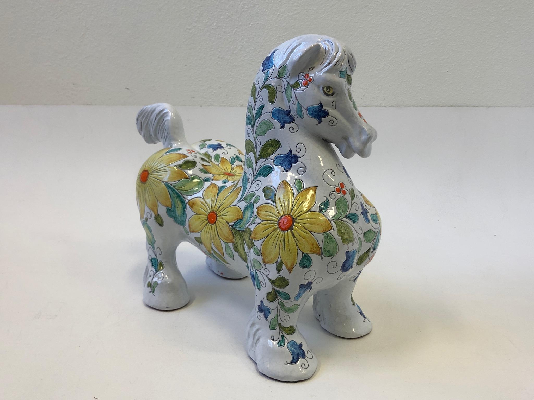 Mid-Century Modern Italian Glazed Terracotta Horse Sculpture Mancioli Pottery for Raymor For Sale