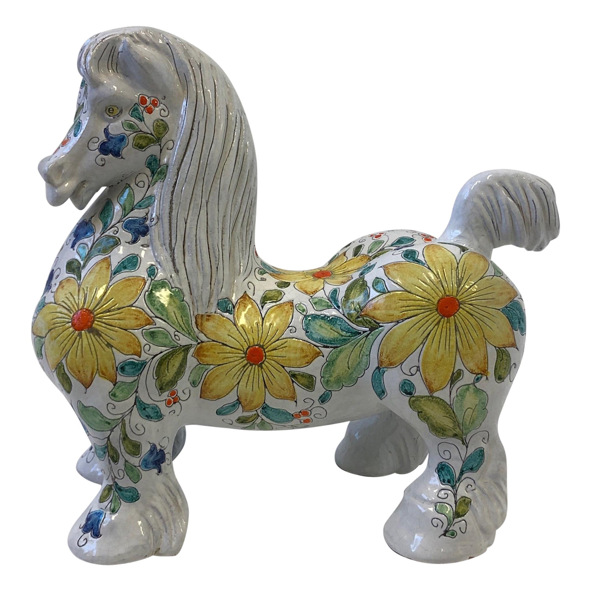 Italian Glazed Terracotta Horse Sculpture Mancioli Pottery for Raymor