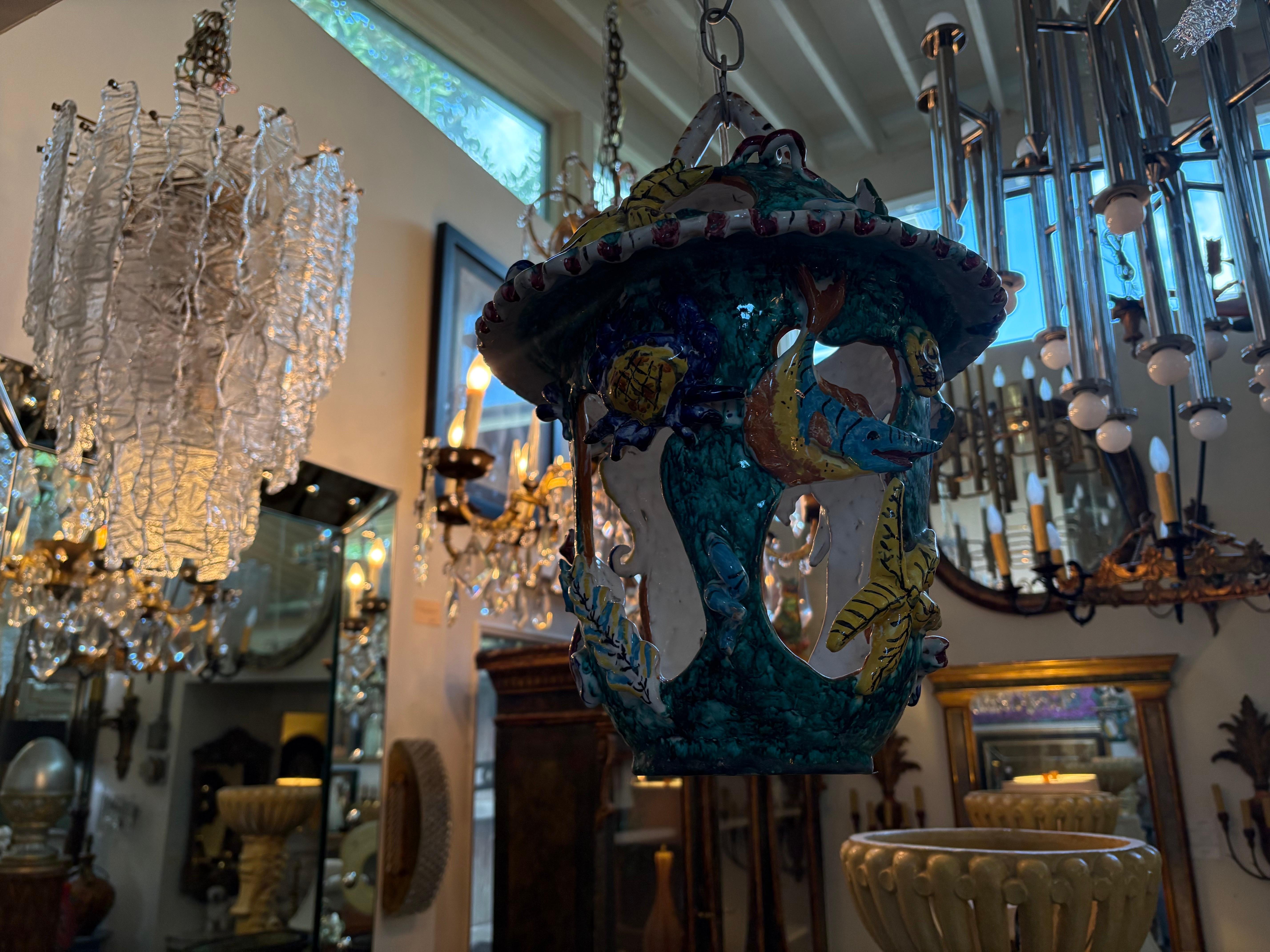 Italian Glazed Terracotta Lantern For Sale 5