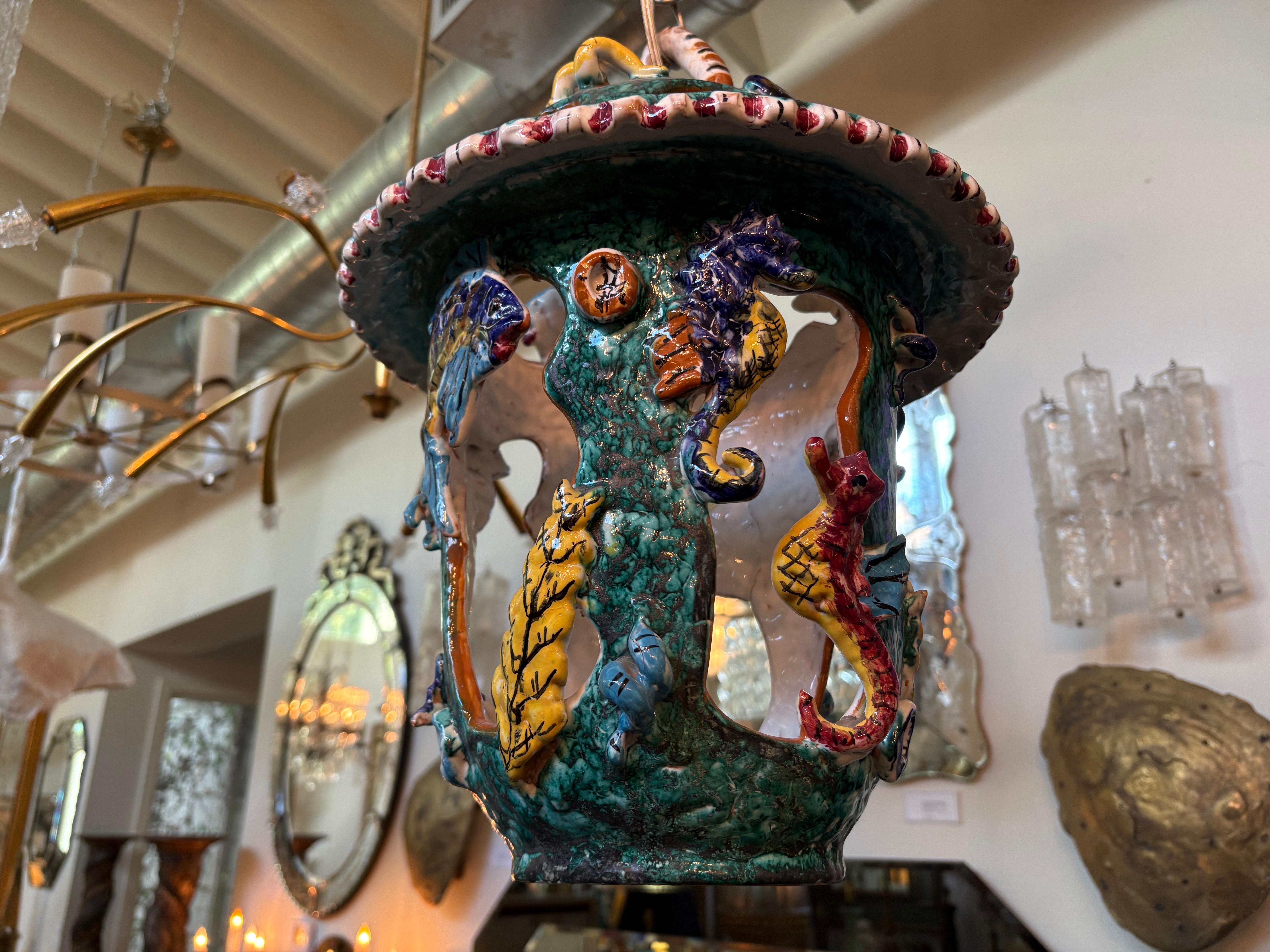 Italian Glazed Terracotta Lantern For Sale 6