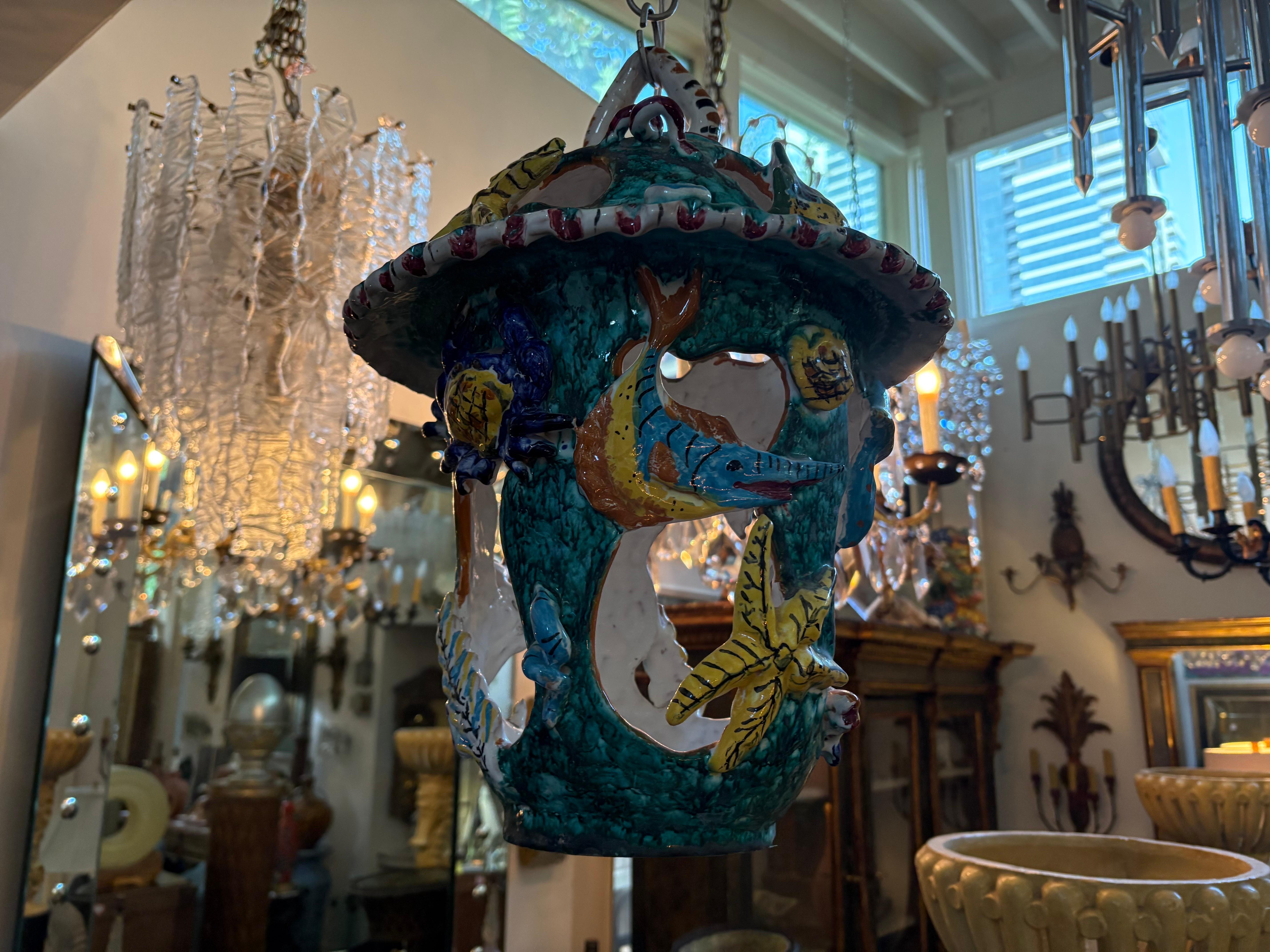 Grand Tour Italian Glazed Terracotta Lantern For Sale