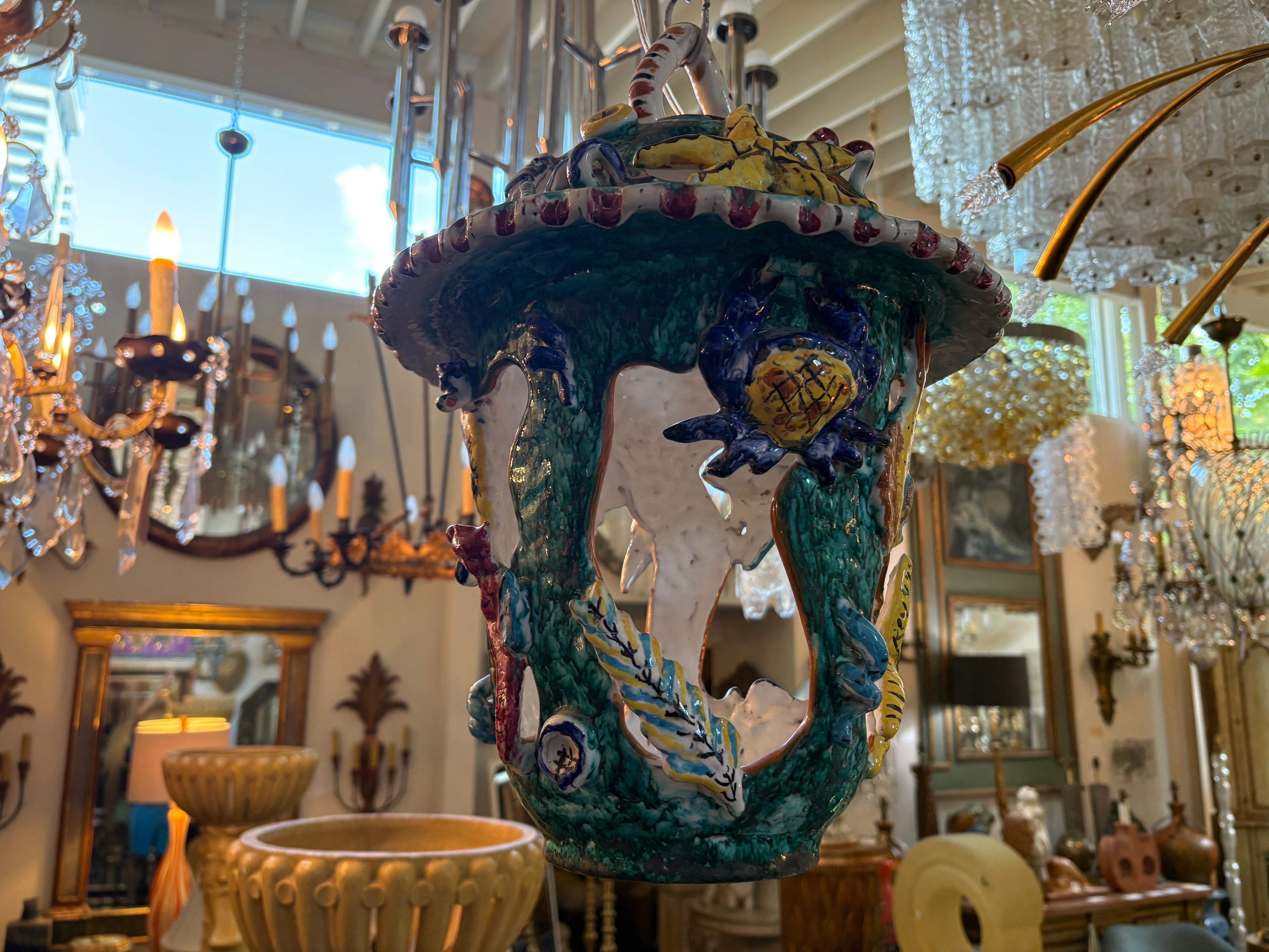 Italian Glazed Terracotta Lantern In Good Condition For Sale In Houston, TX