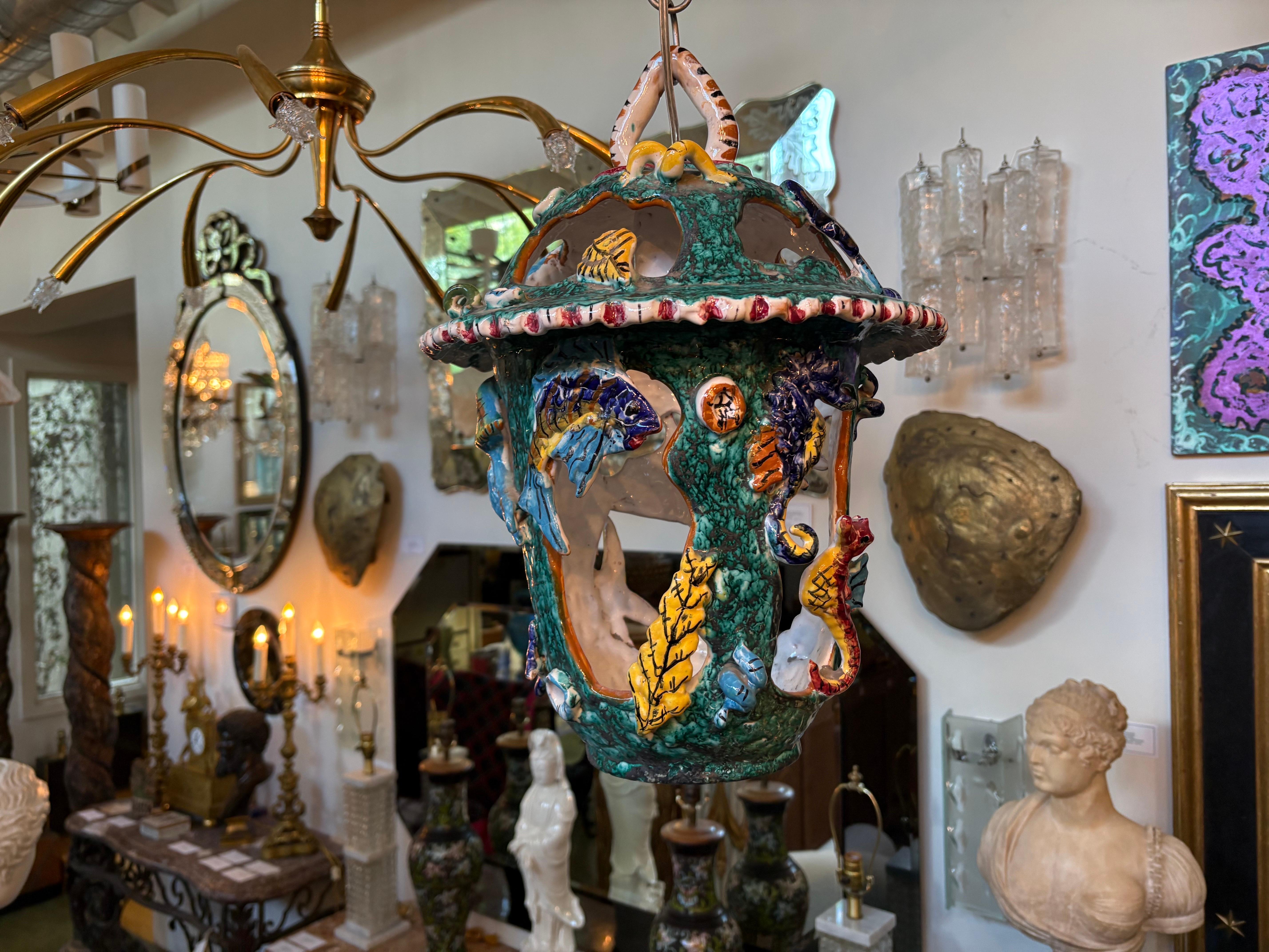 Mid-20th Century Italian Glazed Terracotta Lantern For Sale