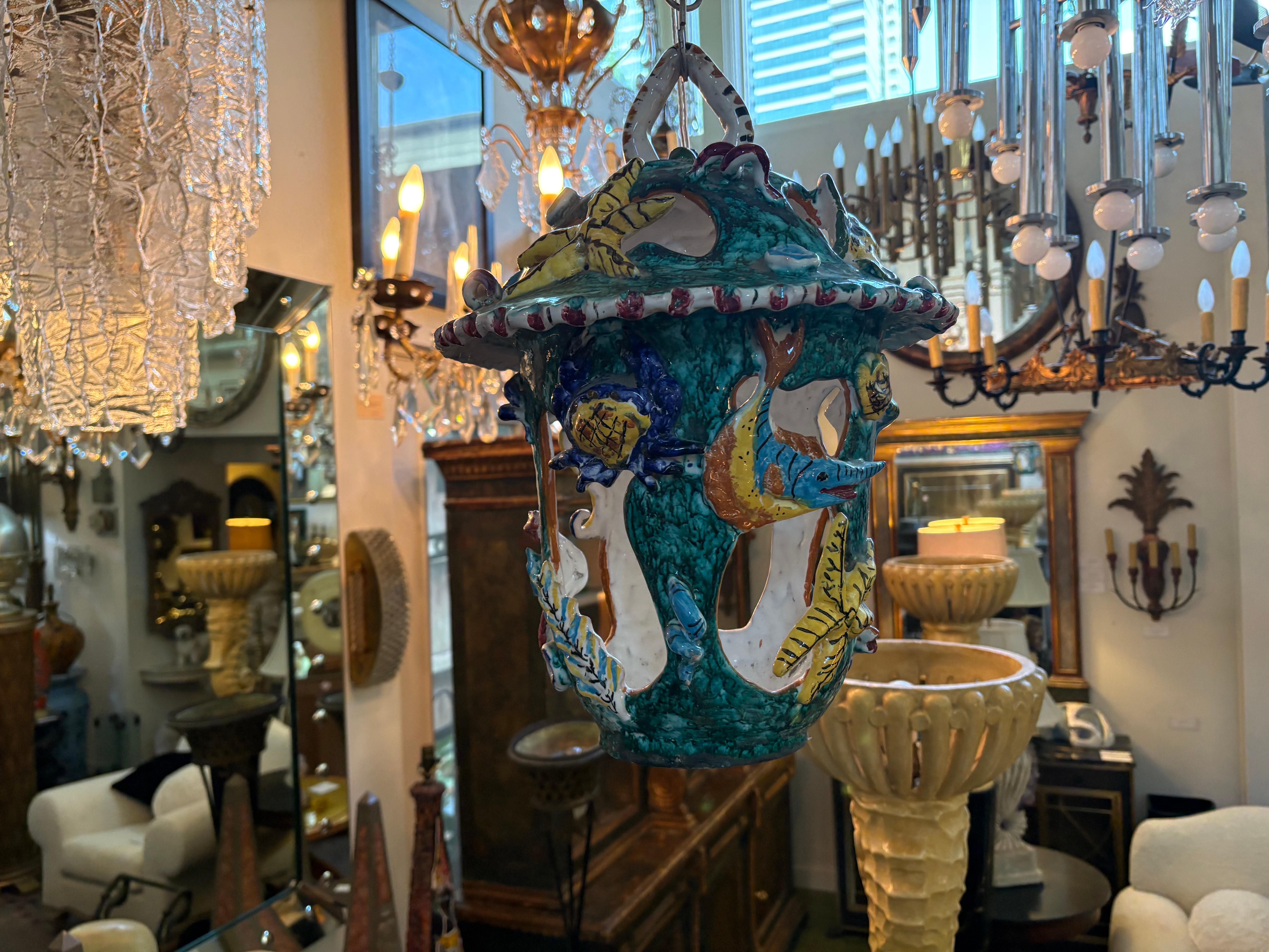 Italian Glazed Terracotta Lantern For Sale 1