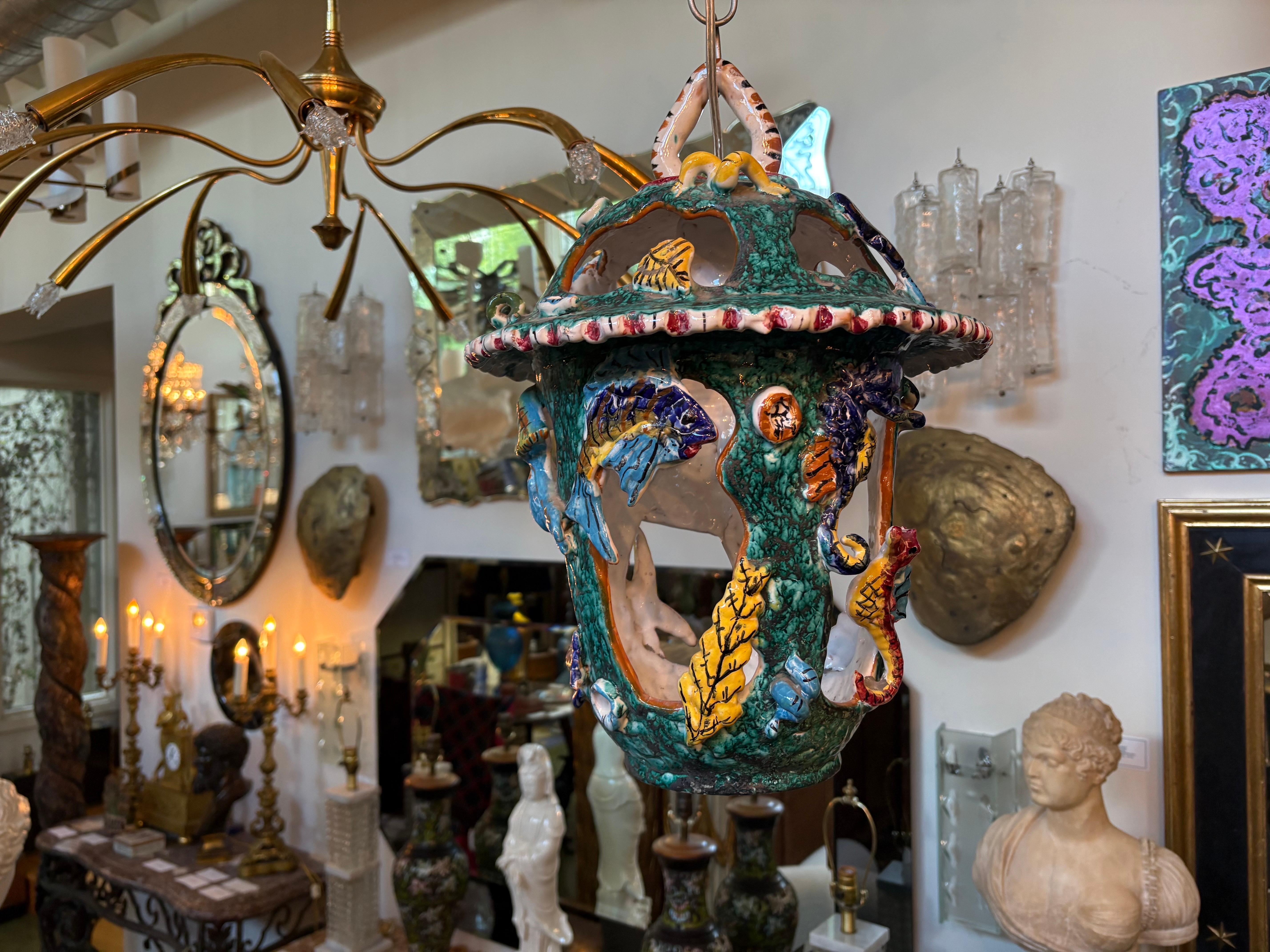 Italian Glazed Terracotta Lantern For Sale 3