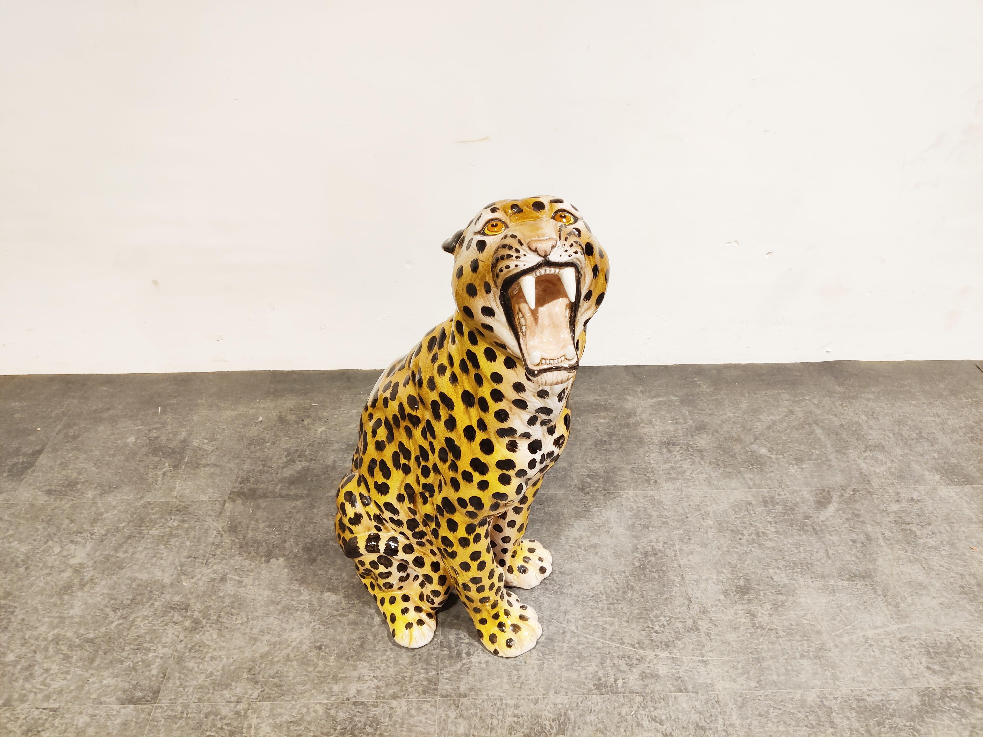 Italian Glazed Terracotta Leopard Figure, 1960s In Excellent Condition In HEVERLEE, BE