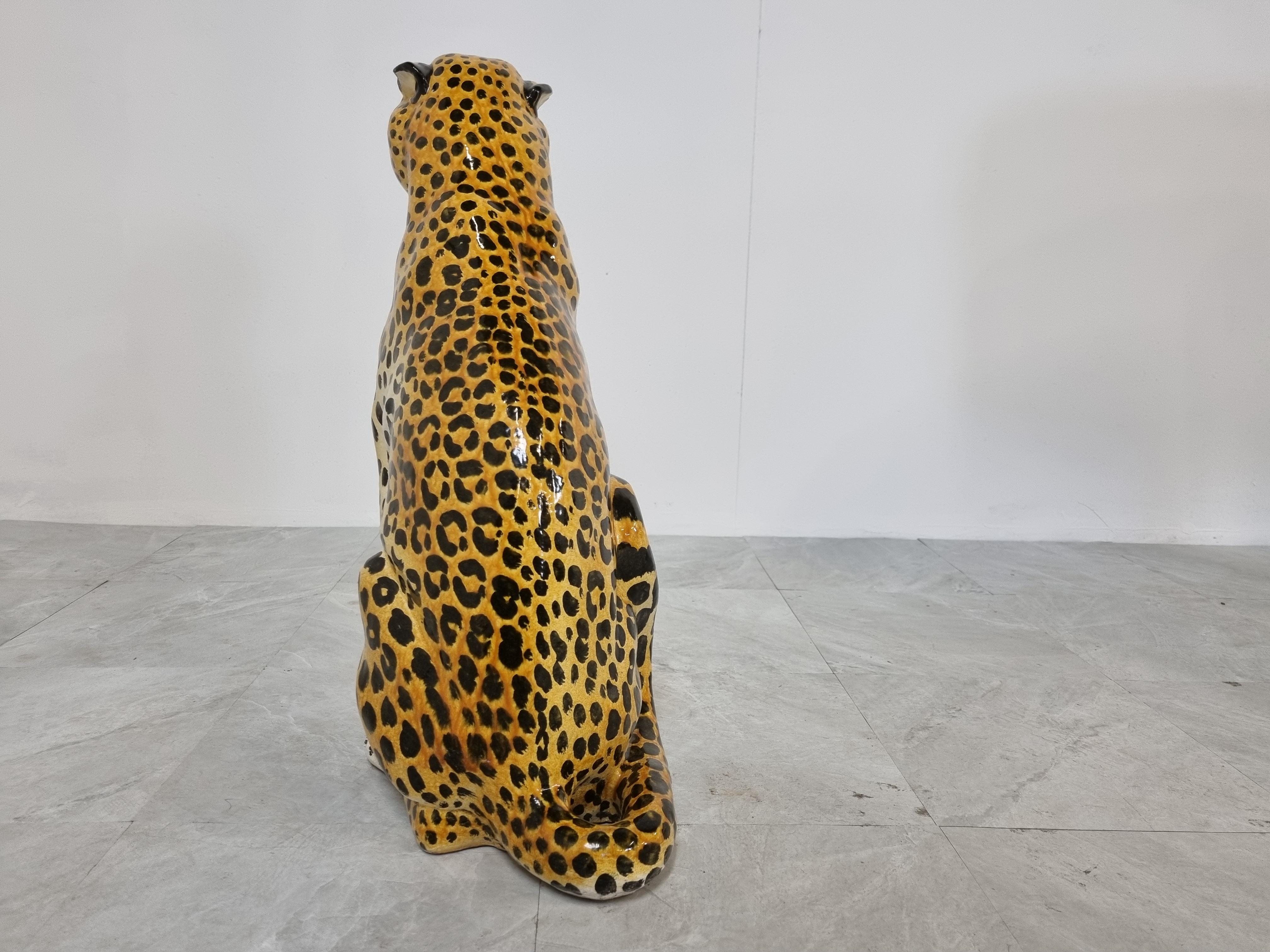 Italian Glazed Terracotta Leopard Figure, 1960s In Good Condition In HEVERLEE, BE