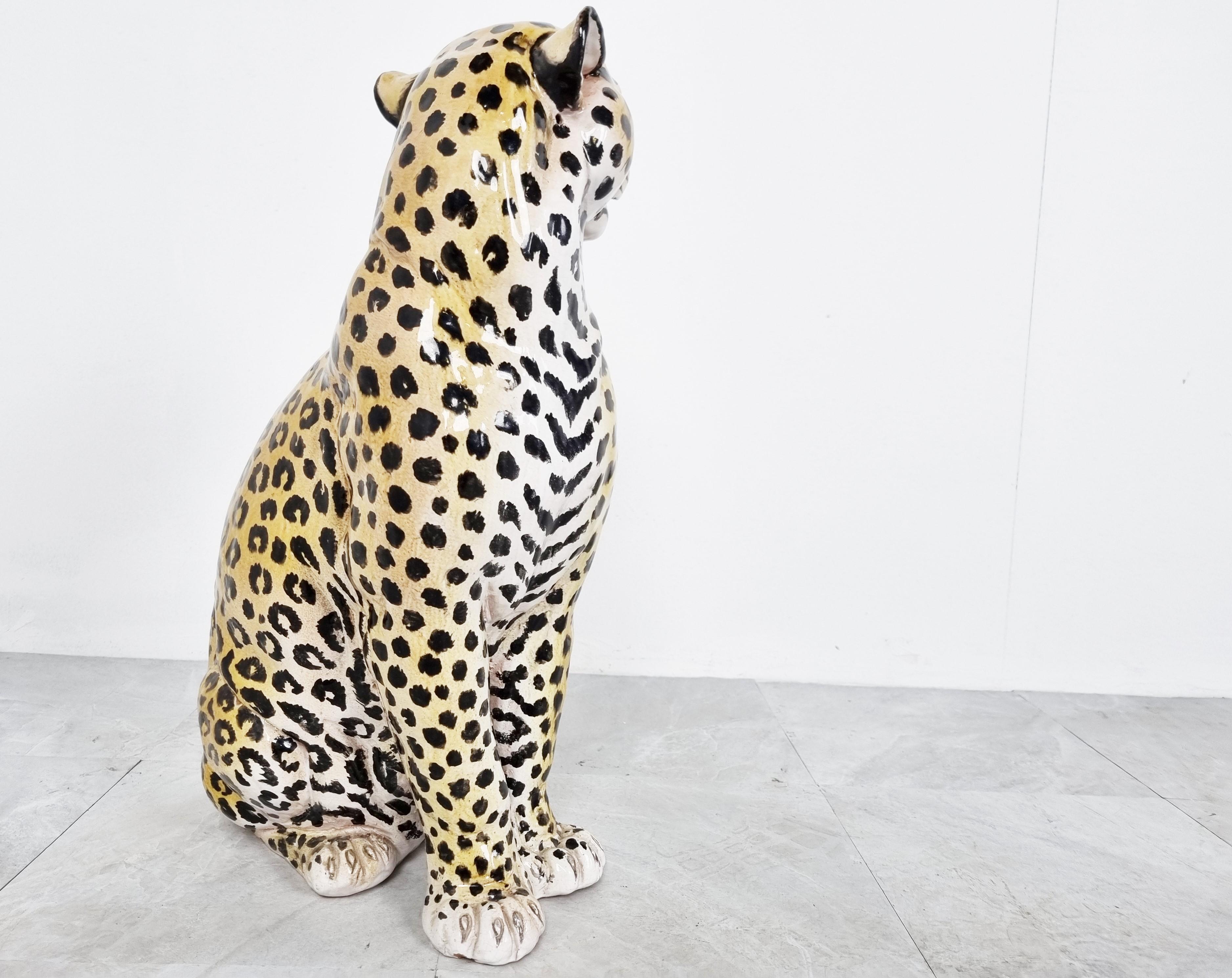 Italian Glazed Terracotta Leopard Figure, 1960s In Good Condition In Leuven, Vlaams Gewest
