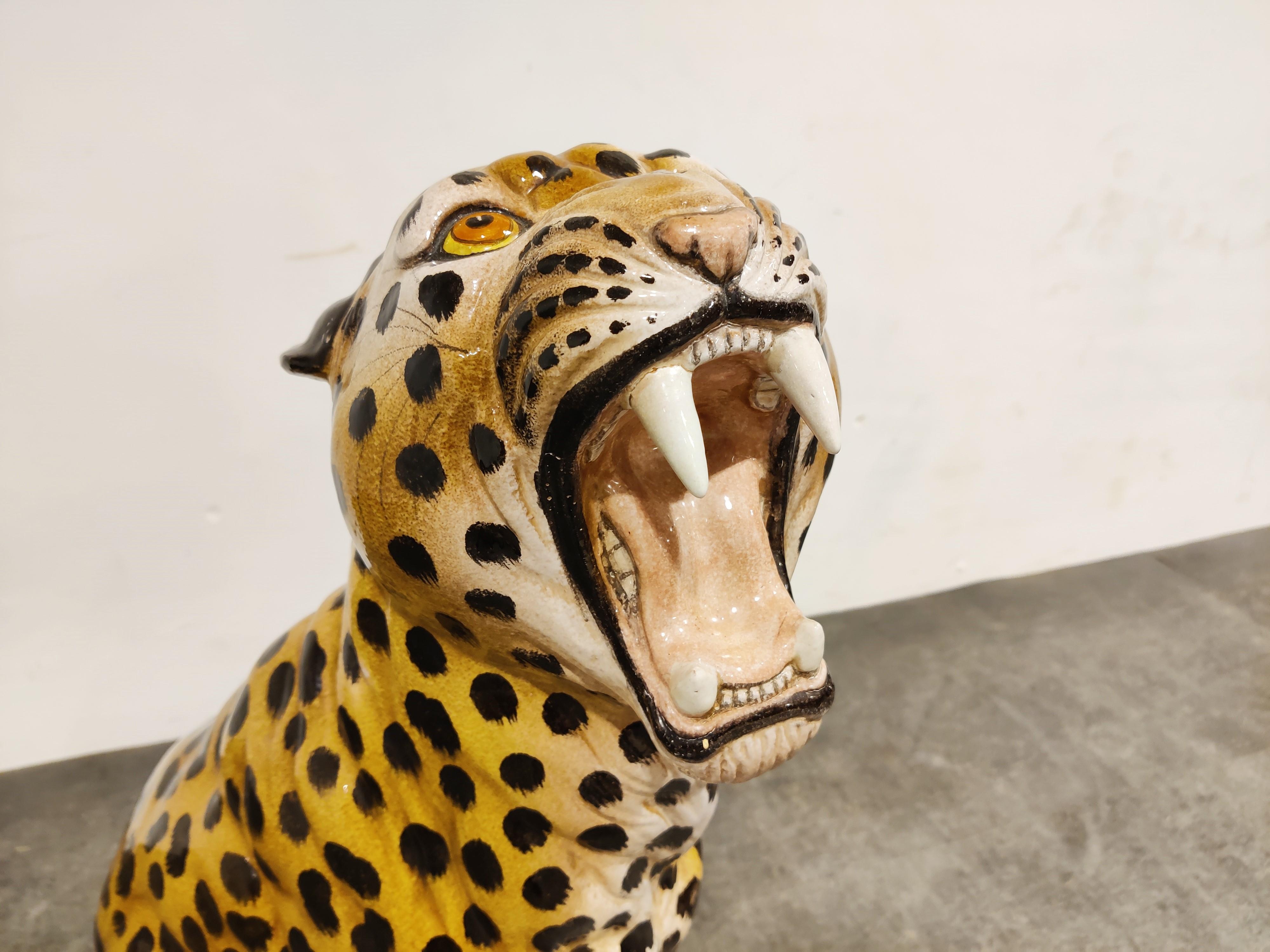 Mid-20th Century Italian Glazed Terracotta Leopard Figure, 1960s