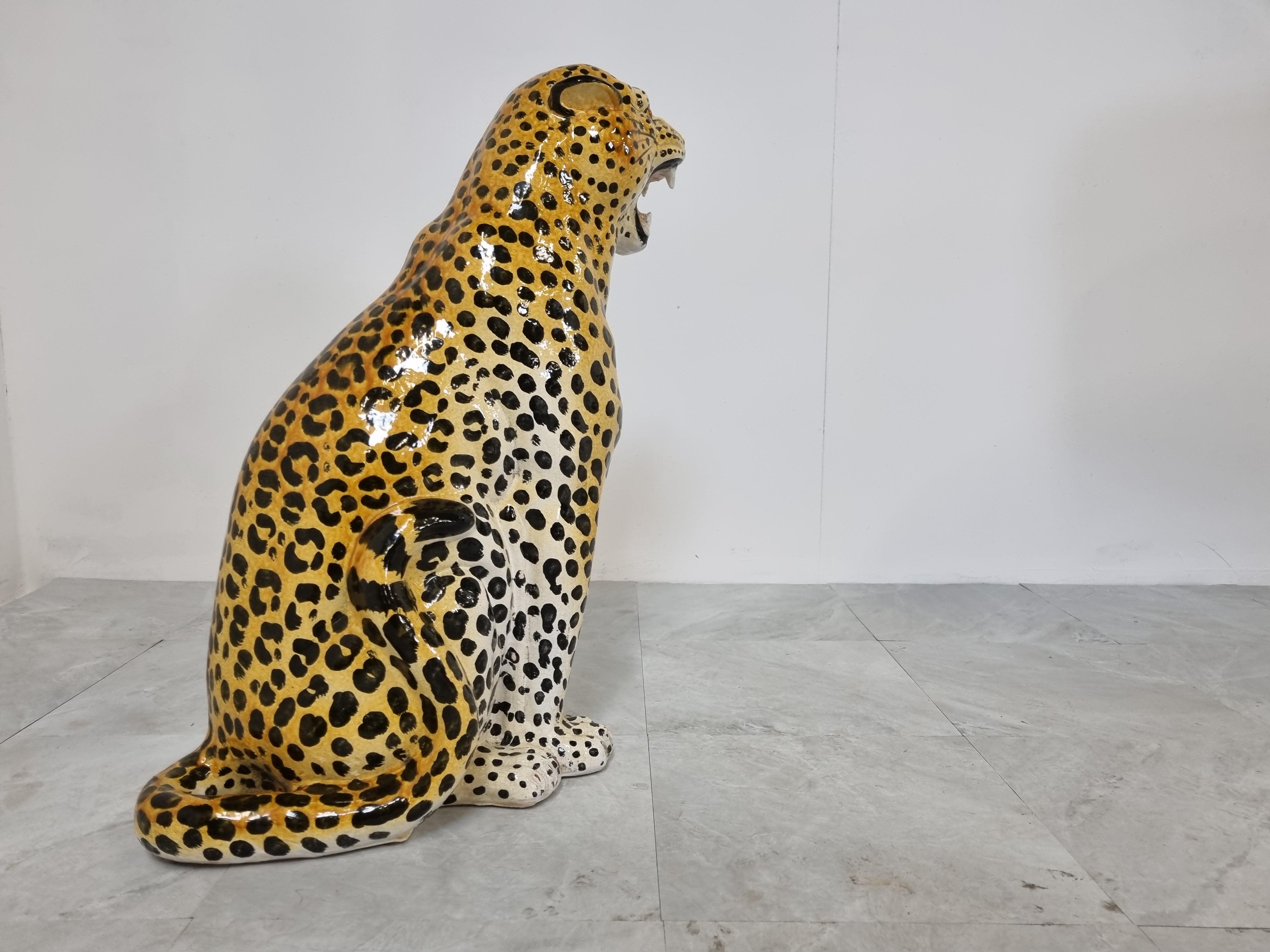 Mid-20th Century Italian Glazed Terracotta Leopard Figure, 1960s