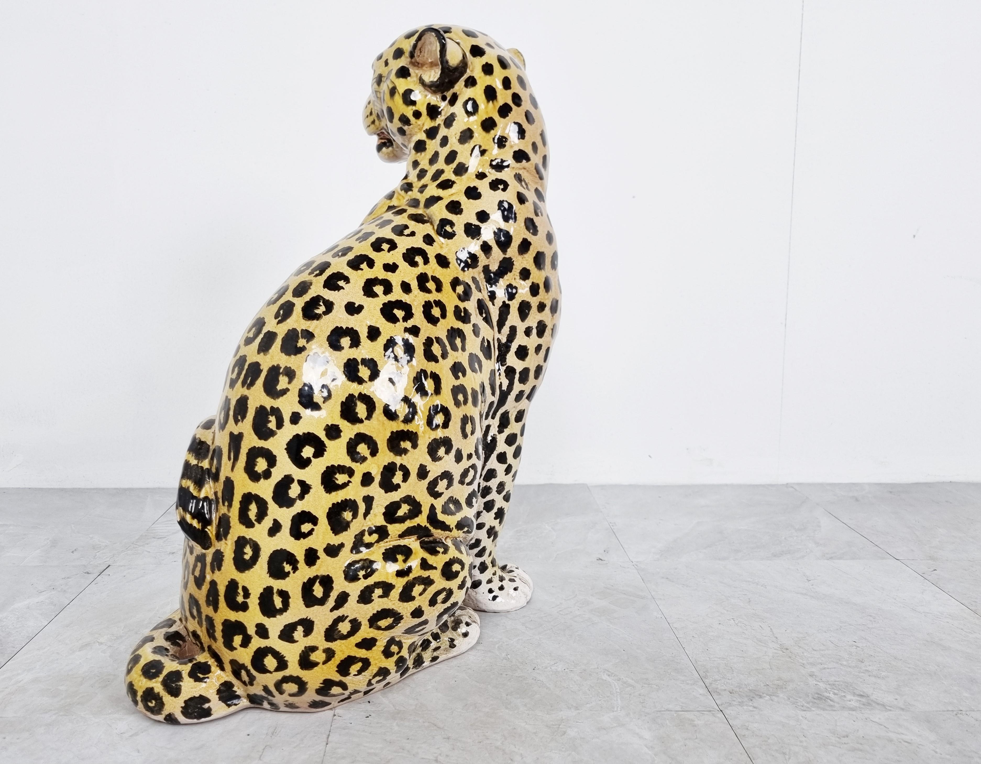 Mid-20th Century Italian Glazed Terracotta Leopard Figure, 1960s